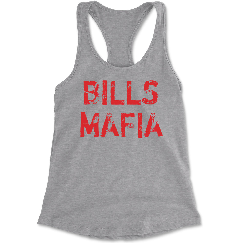 Distressed Bills Mafia Football Racerback Tank Top for Women Heather Grey