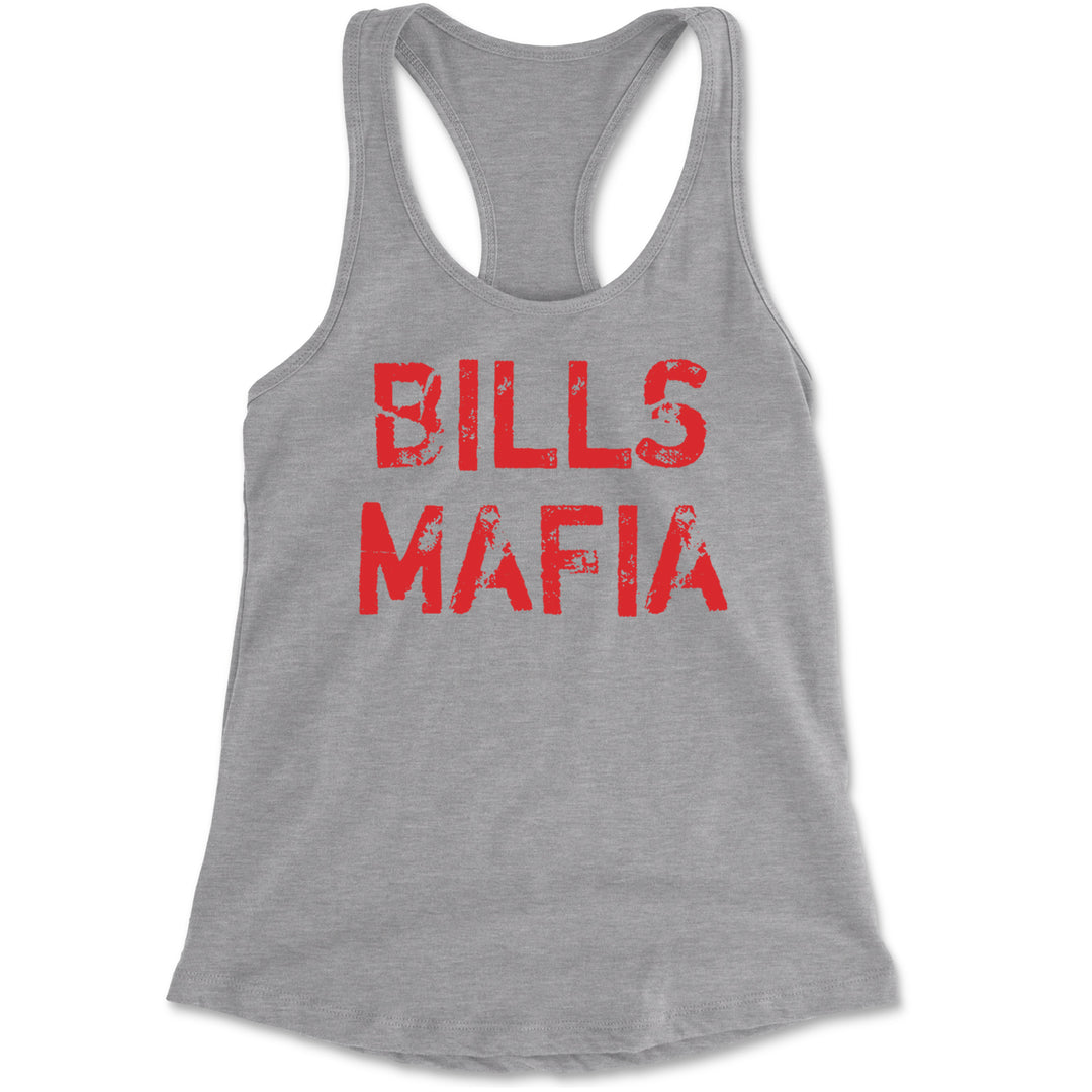 Distressed Bills Mafia Football Racerback Tank Top for Women Heather Grey