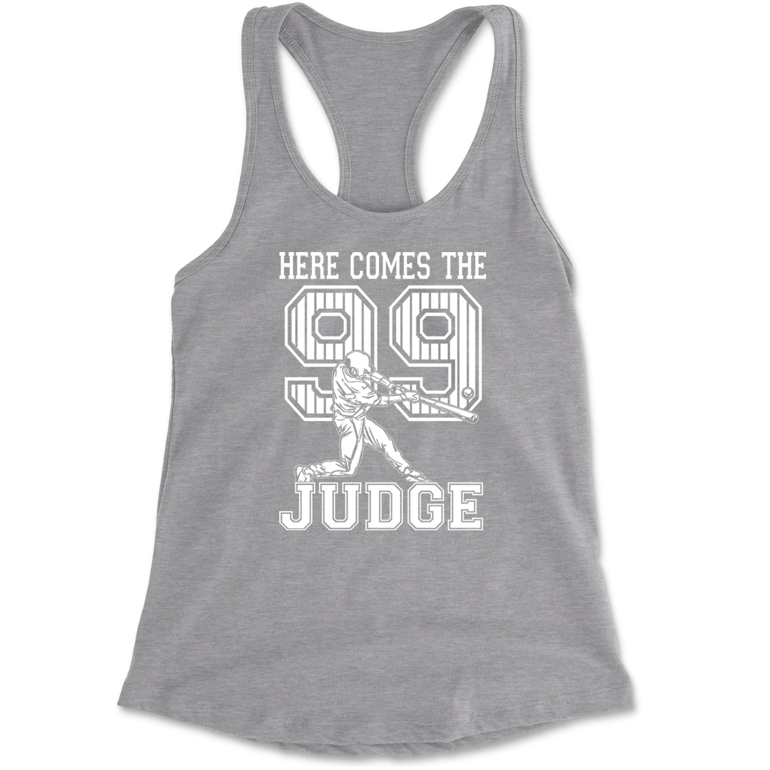 Here Comes The Judge 99 NY Baseball  Racerback Tank Top for Women Heather Grey