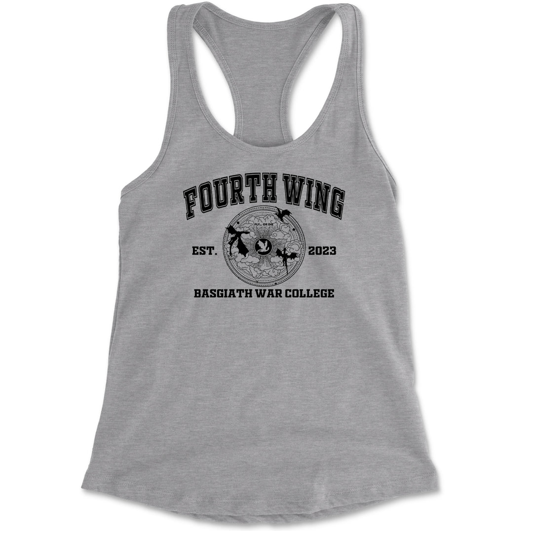 Dragon crest and war college style typography printed on a women's lightweight racerback tank top
