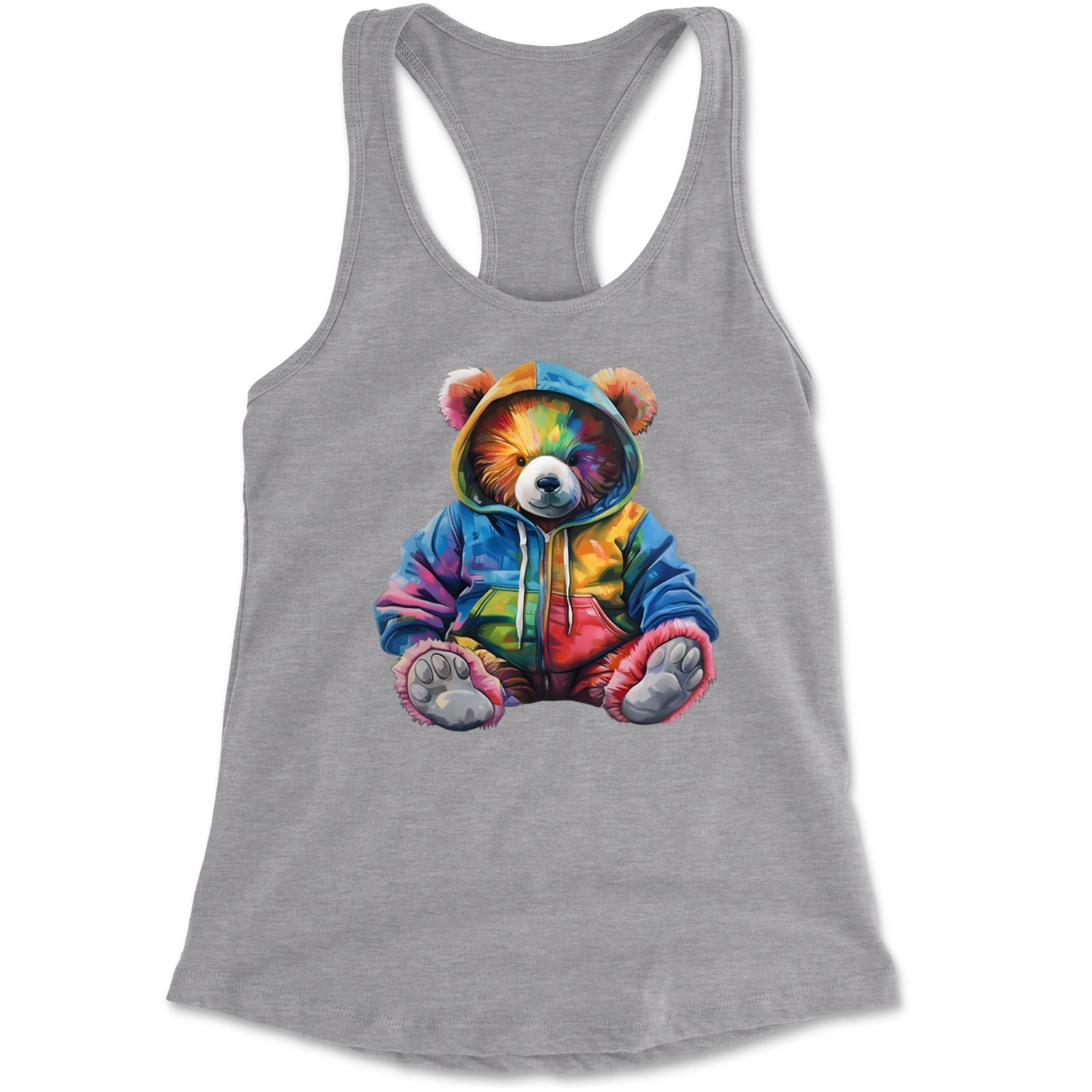 Rainbow Streetwear Urban Graffiti Bear Racerback Tank Top for Women Black