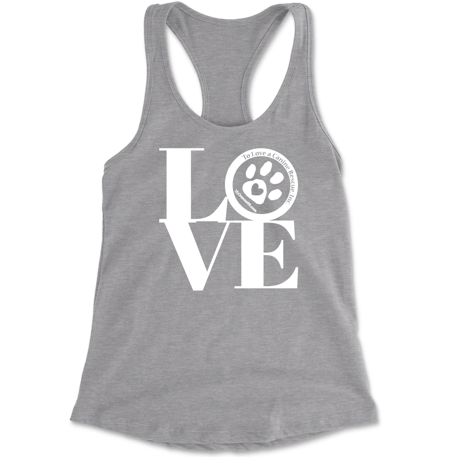 TLC LOVE Dog Rescue Racerback Tank Top for Women Heather Grey