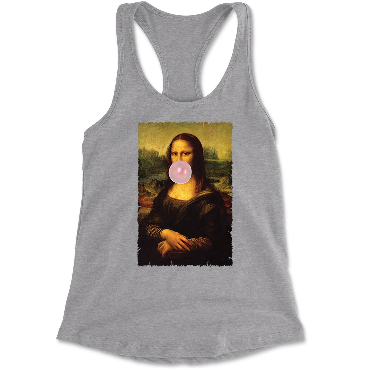 Mona Lisa Smile Pink Bubble Gum Da Vinci Icon Racerback Tank Top for Women Black