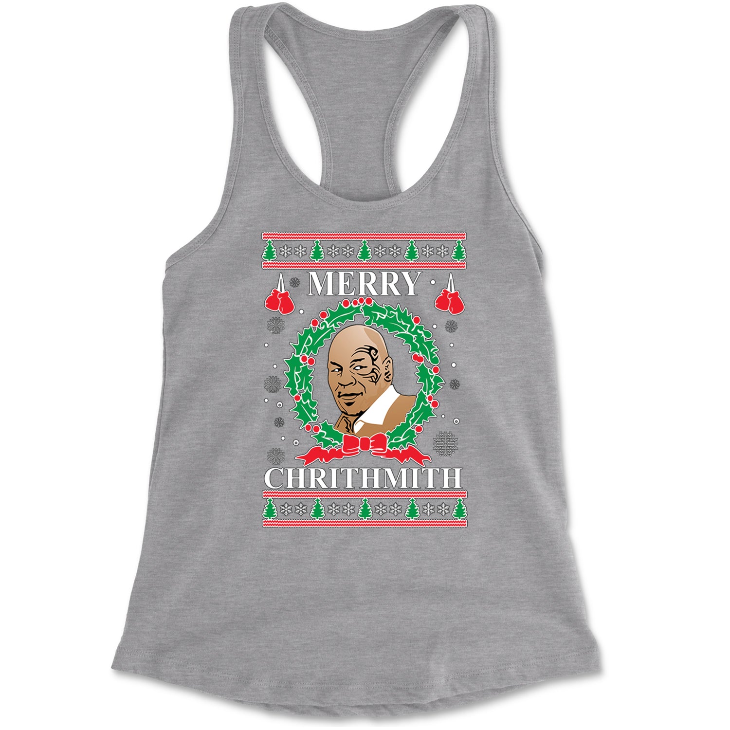 Merry Chrithmith Ugly Christmas Racerback Tank Top for Women Heather Grey