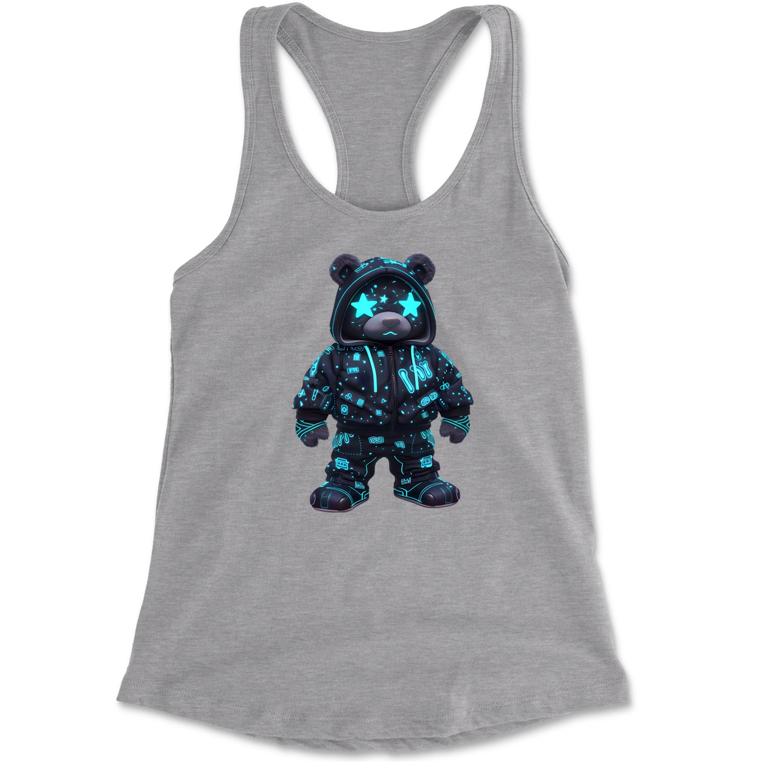 Starry Eyed Vaporwave Urban Graffiti Bear Racerback Tank Top for Women Black