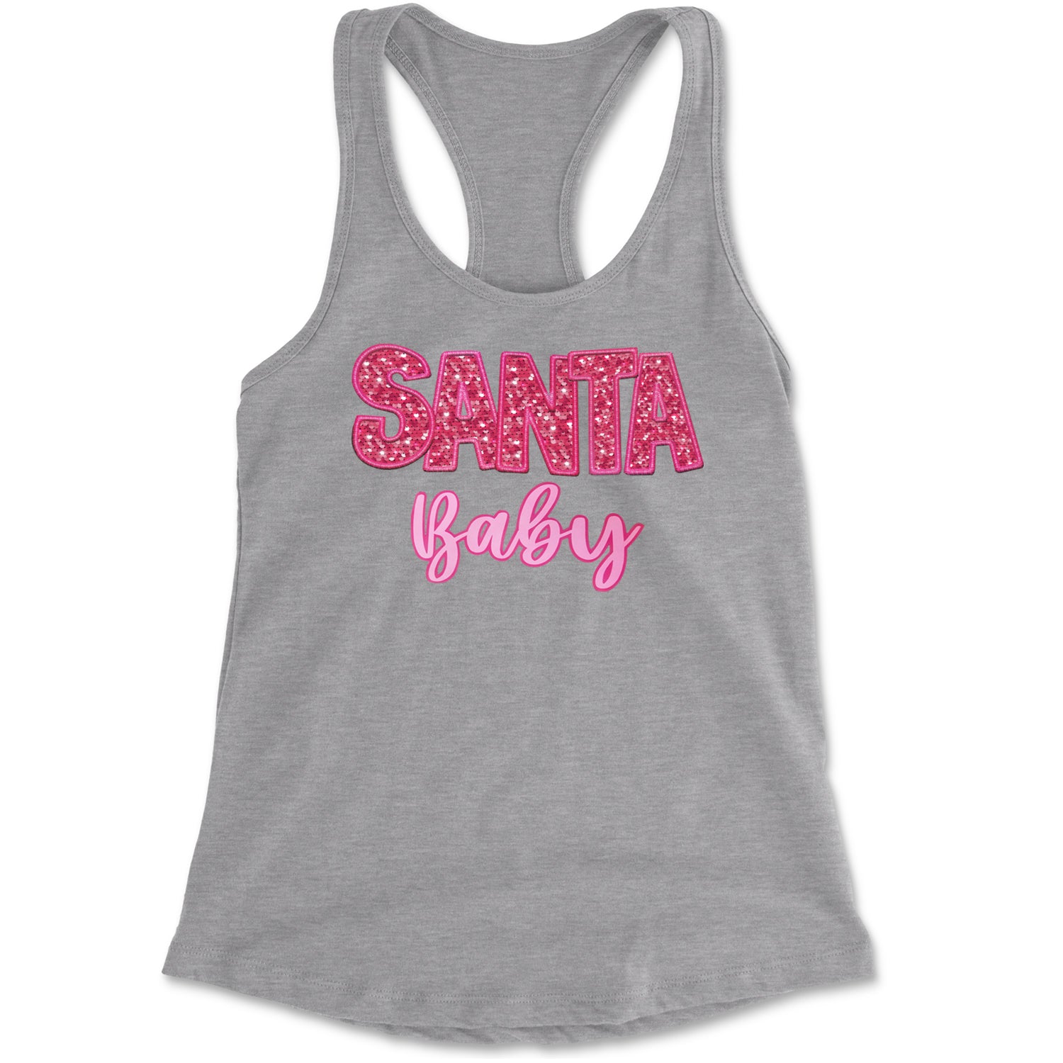 Santa Baby Faux Patch and Sequins Racerback Tank Top for Women Black