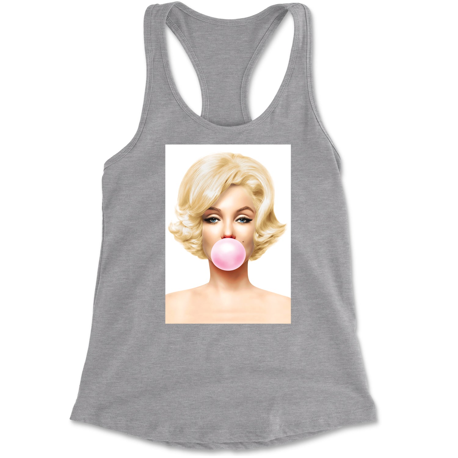 Ms. Monroe Pink Bubble Gum American Icon Racerback Tank Top for Women Heather Grey