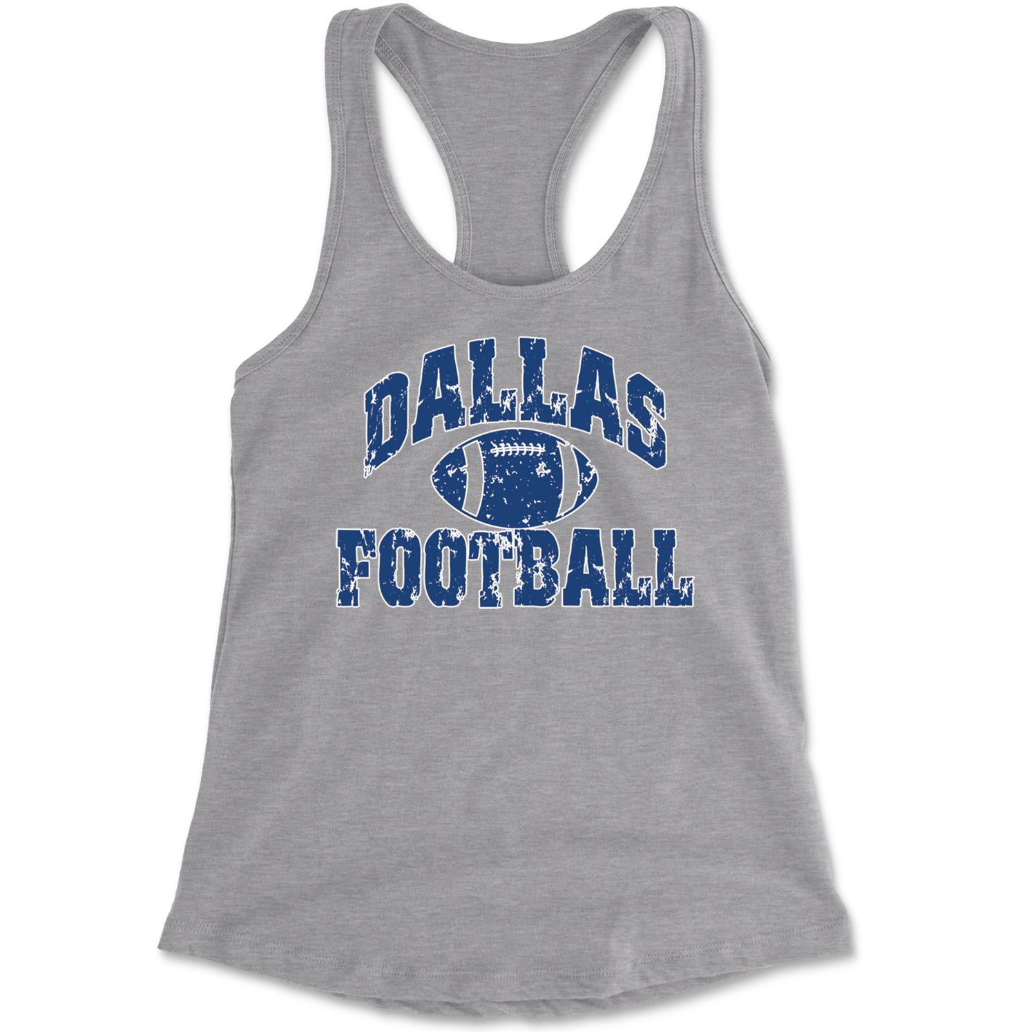 Dallas Distressed Football Racerback Tank Top for Women Heather Grey