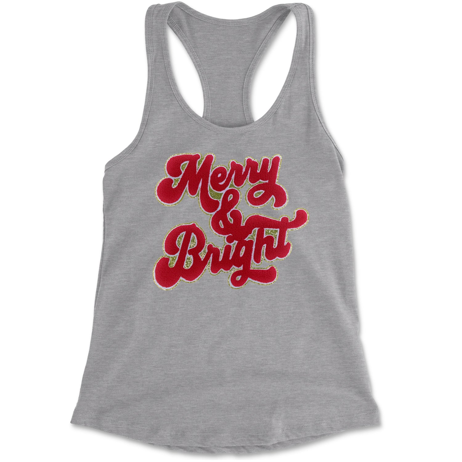 Merry & Bright Chenille Glitter Racerback Tank Top for Women Black