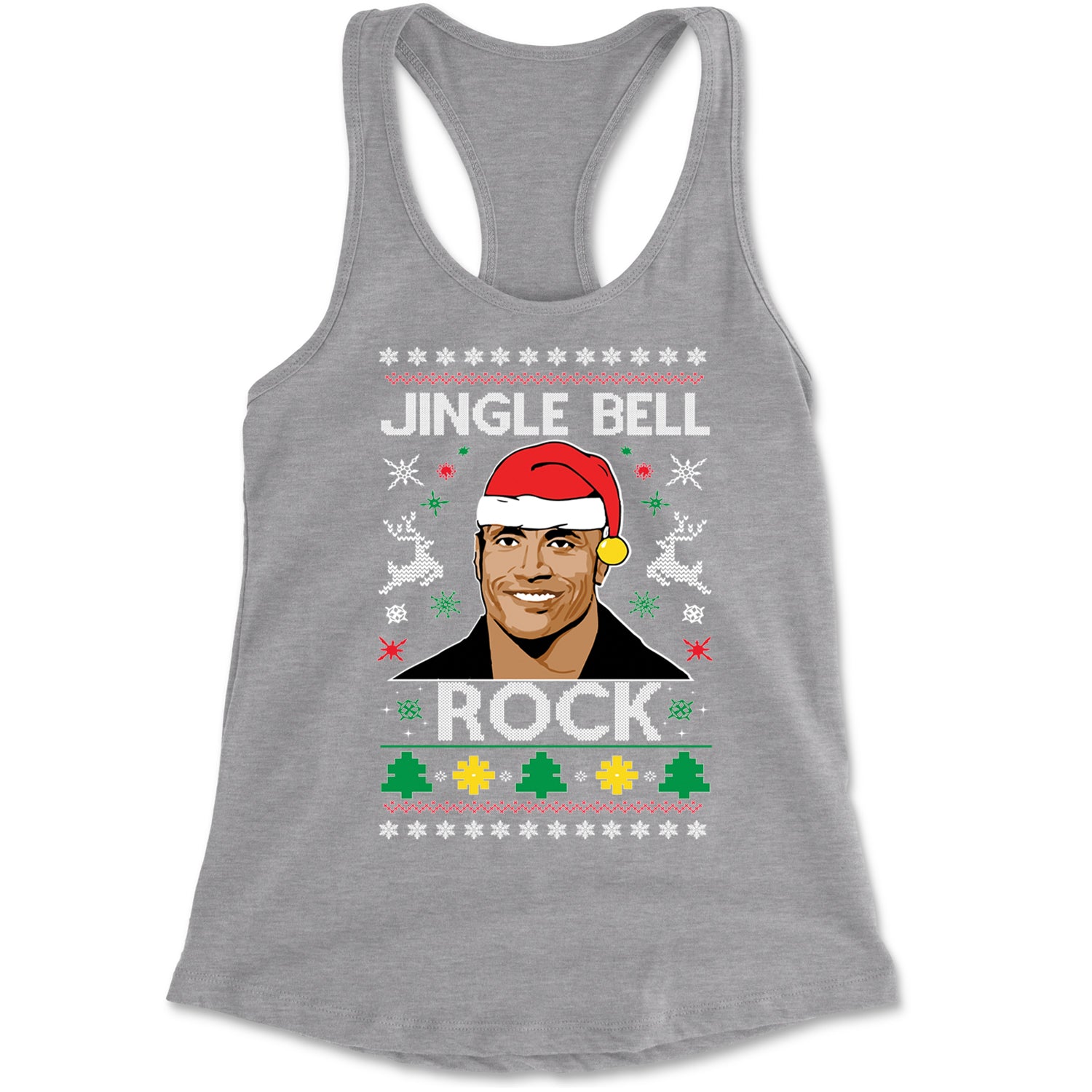 Jingle Bell Rock Ugly Christmas Racerback Tank Top for Women Heather Grey