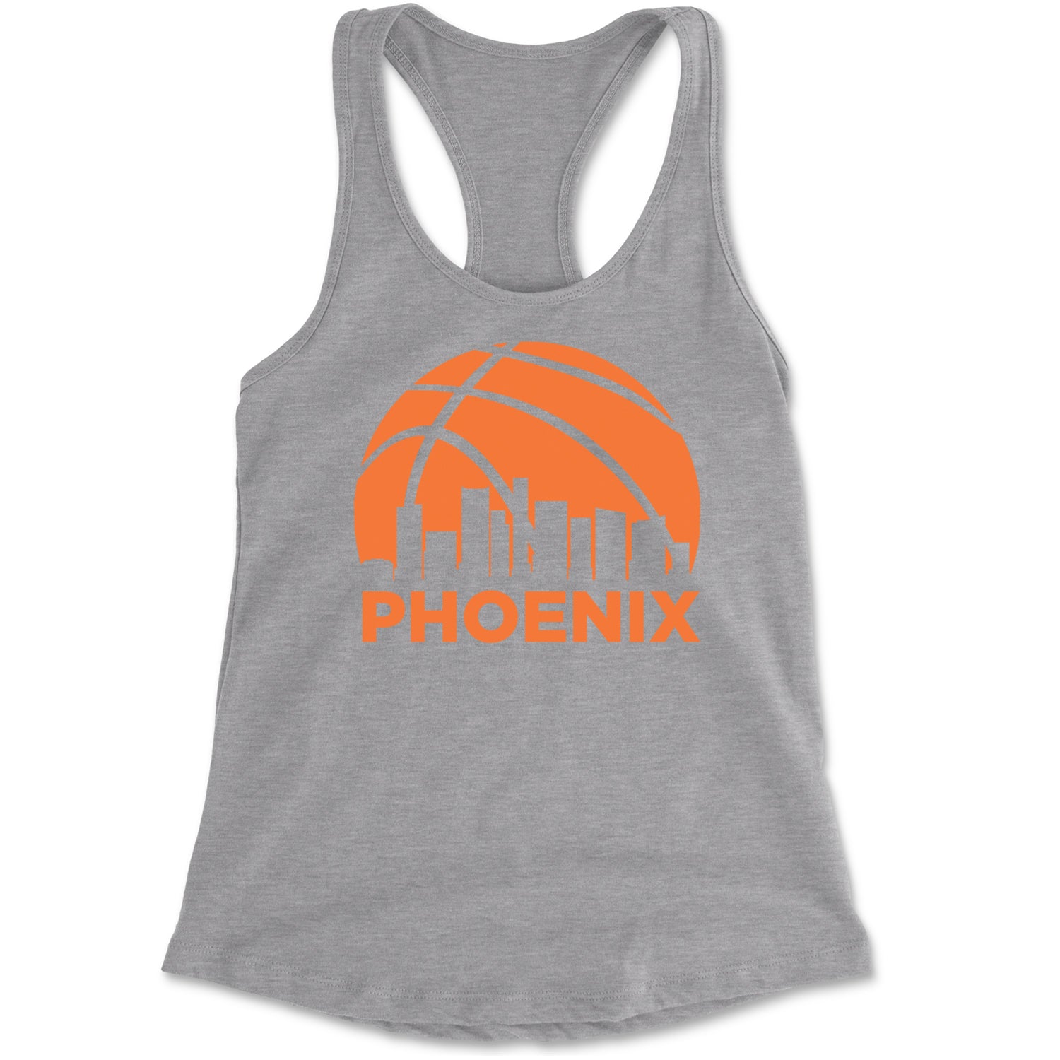 Phoenix Basketball Sunset City Skyline Racerback Tank Top for Women Heather Grey