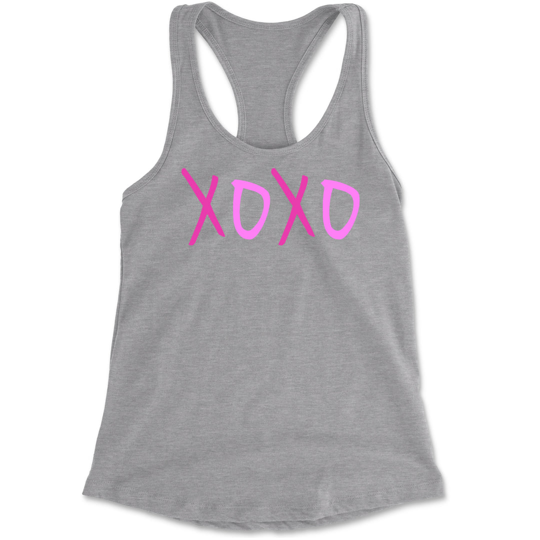 XOXO Pink Print Racerback Tank Top for Women Heather Grey