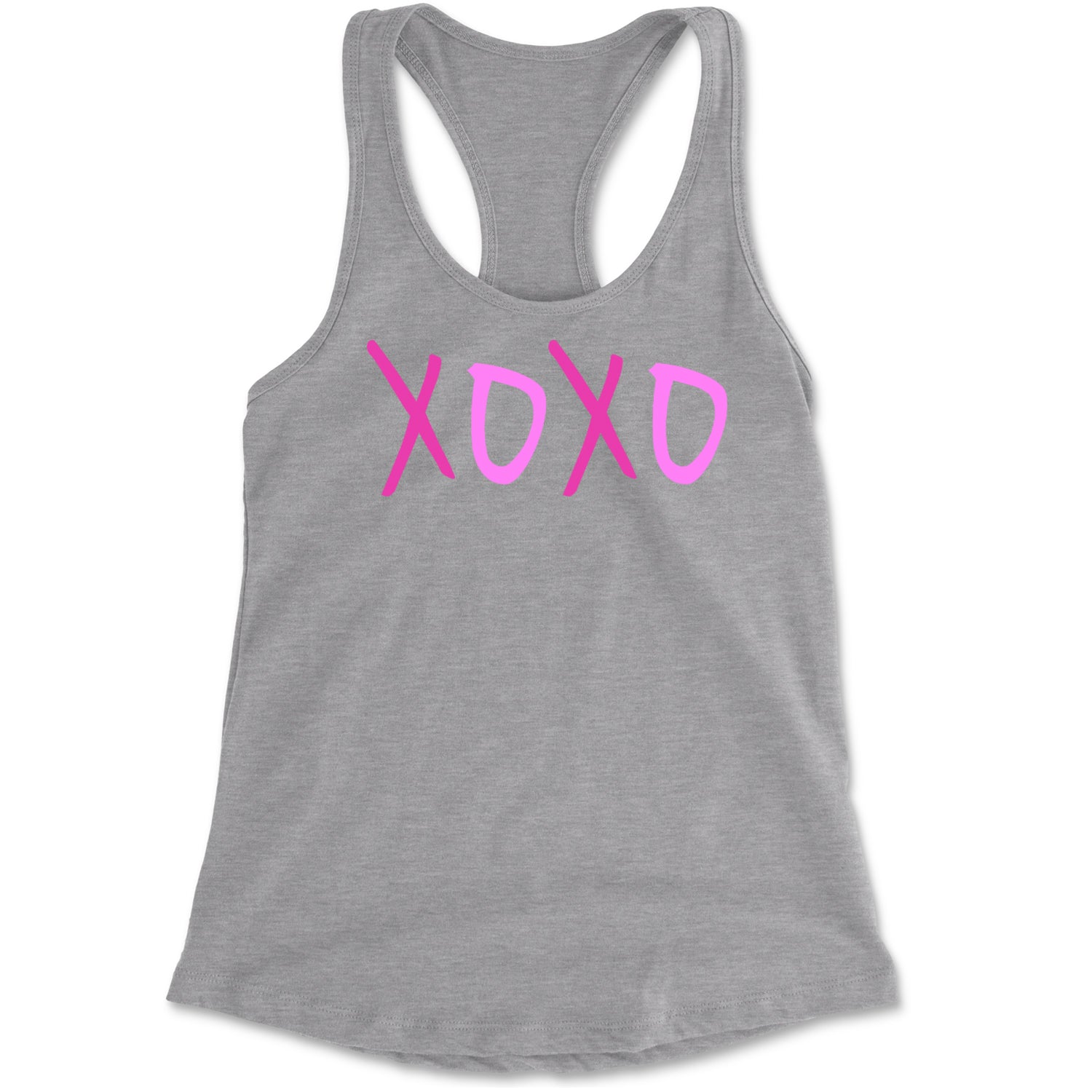 XOXO Pink Print Racerback Tank Top for Women Charcoal Grey