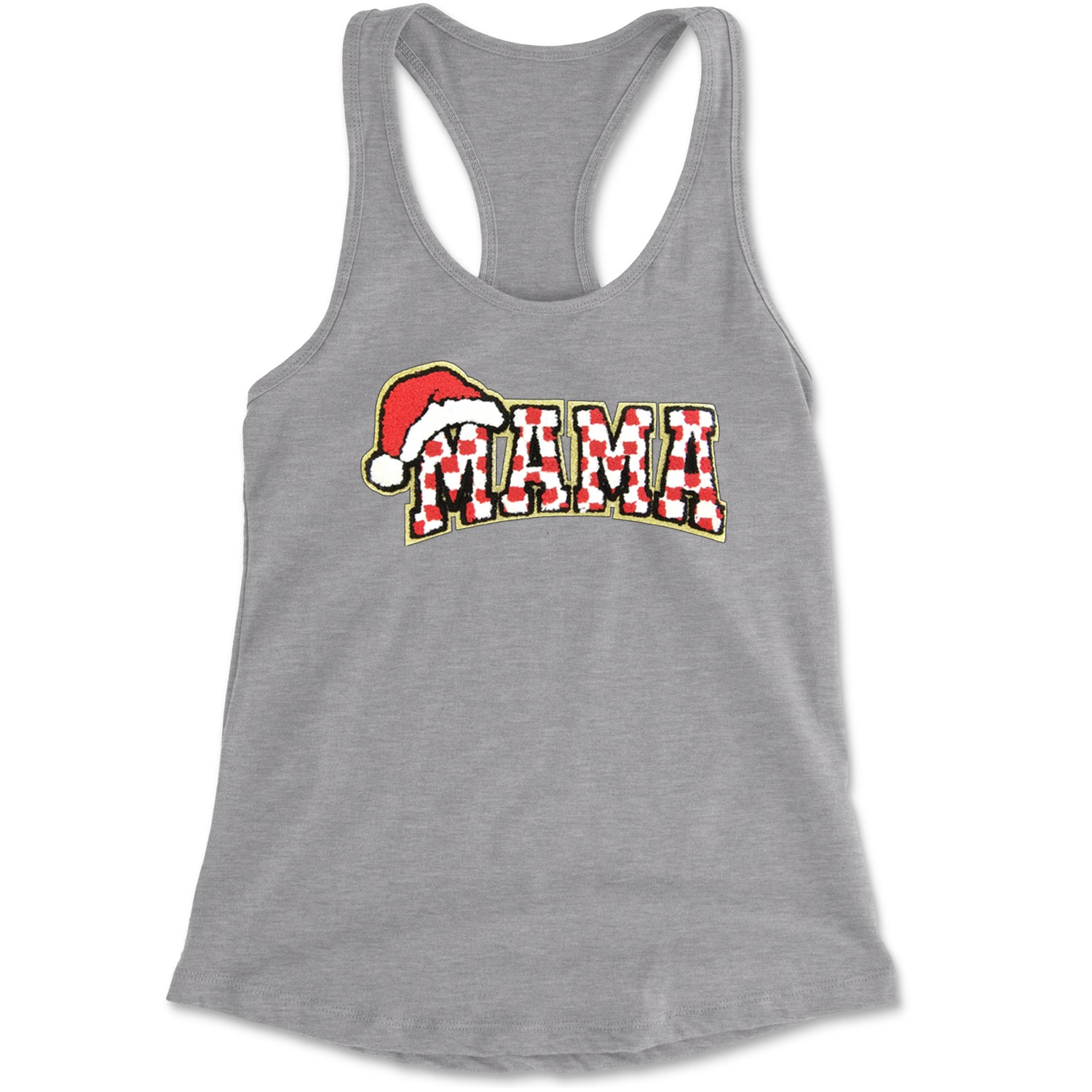 Mama Santa Hat Chenille Patch Racerback Tank Top for Women Black