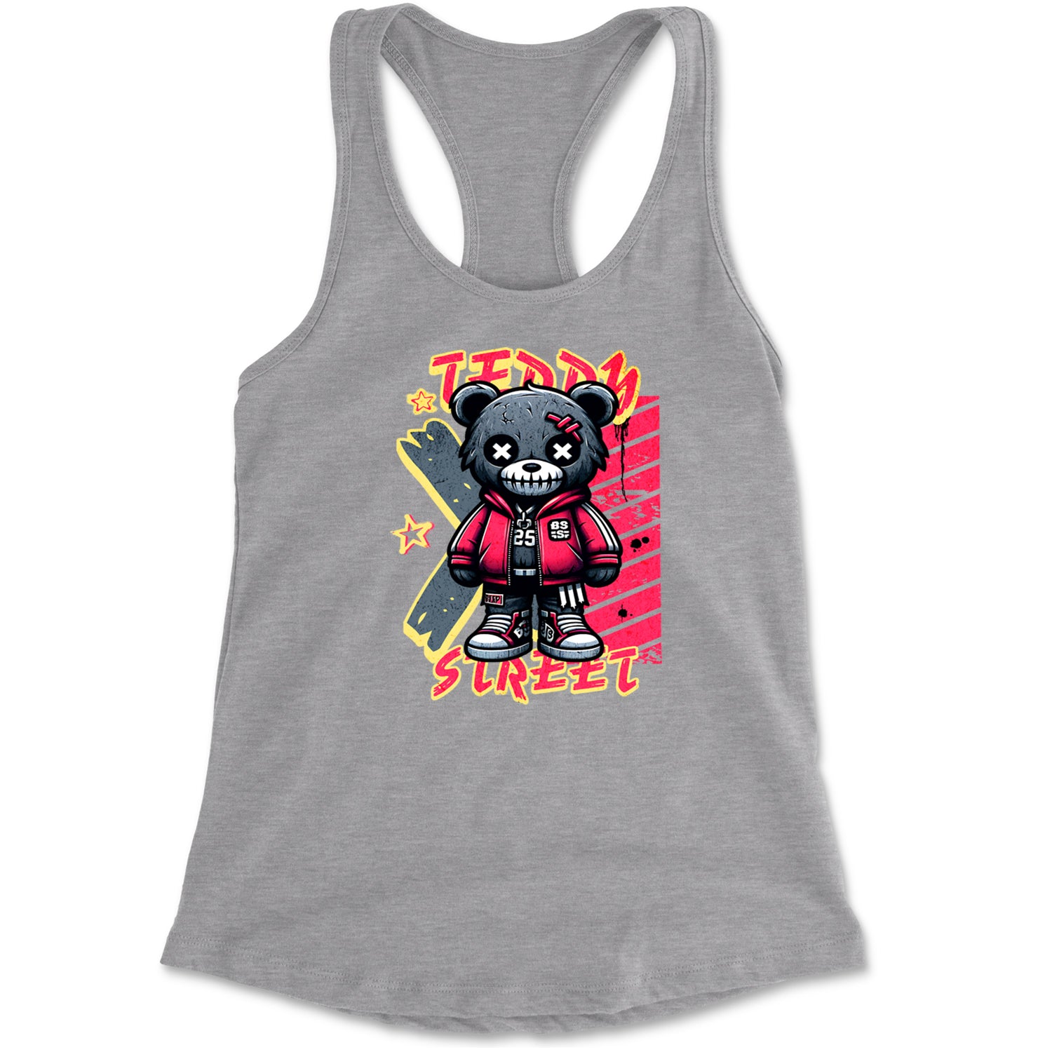Teddy Attitude Urban Graffiti Bear Racerback Tank Top for Women Black