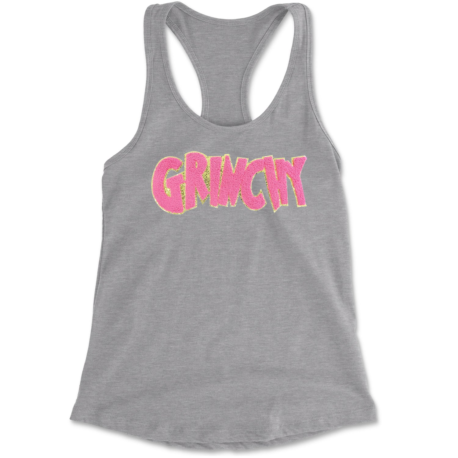 Pink Gr-nchy Chenille Patch Racerback Tank Top for Women Black