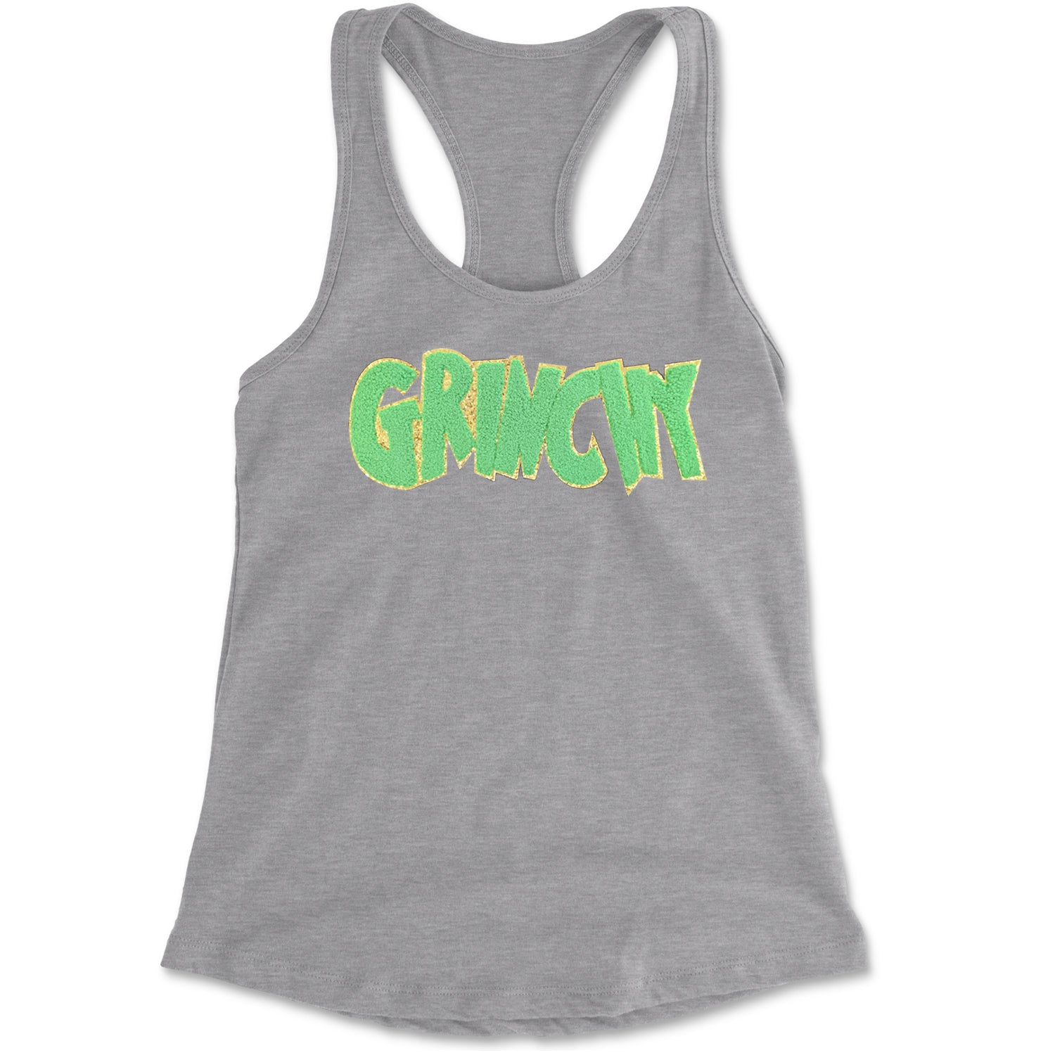 Green Gr-nchy Chenille Patch Racerback Tank Top for Women Black