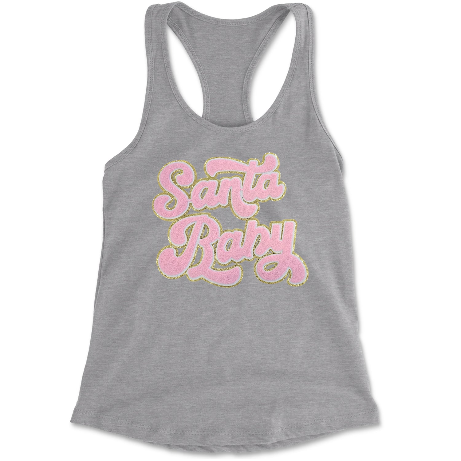 Pink Santa Baby Chenille Patch Racerback Tank Top for Women Black