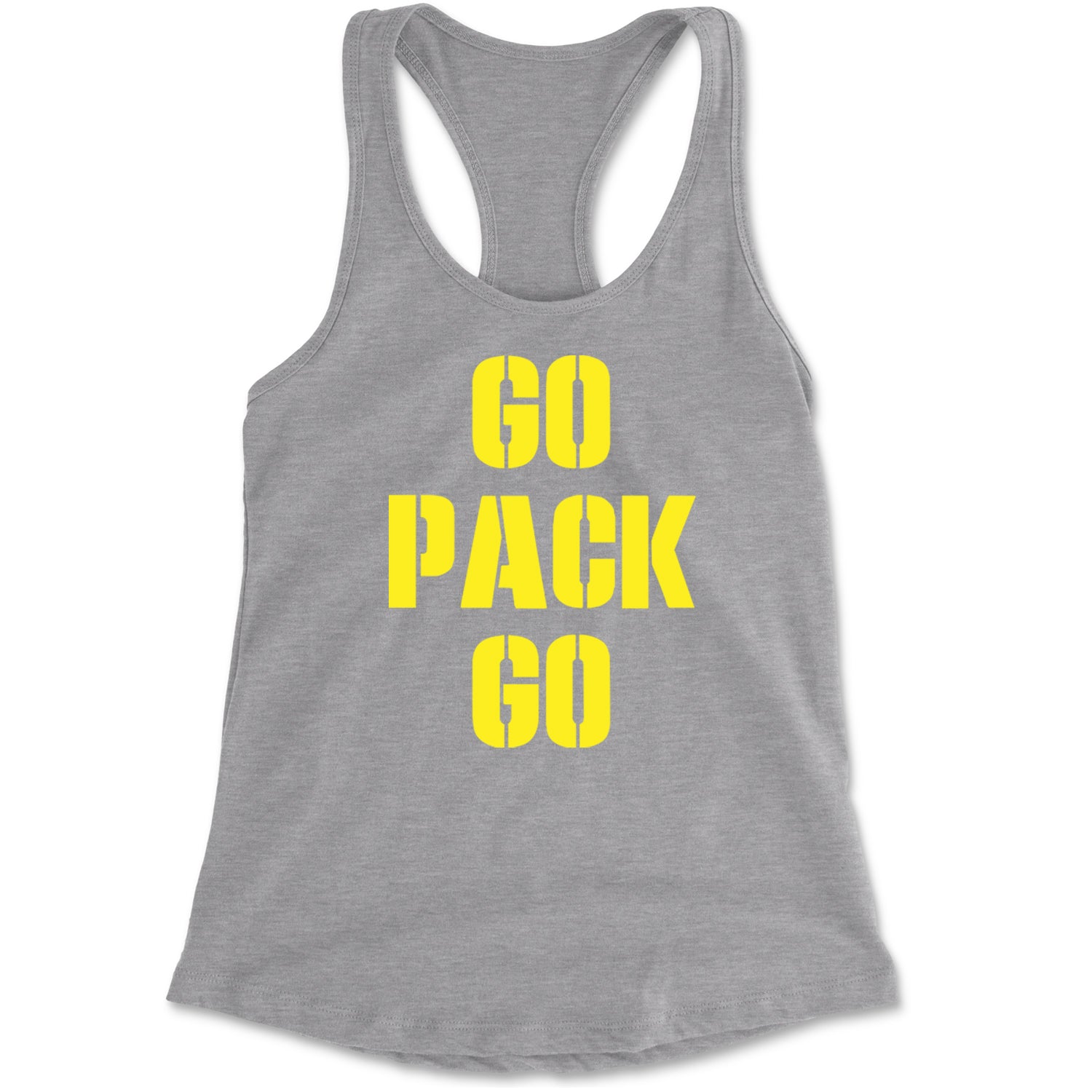 Go Pack Go Green Bay Racerback Tank Top for Women Heather Grey