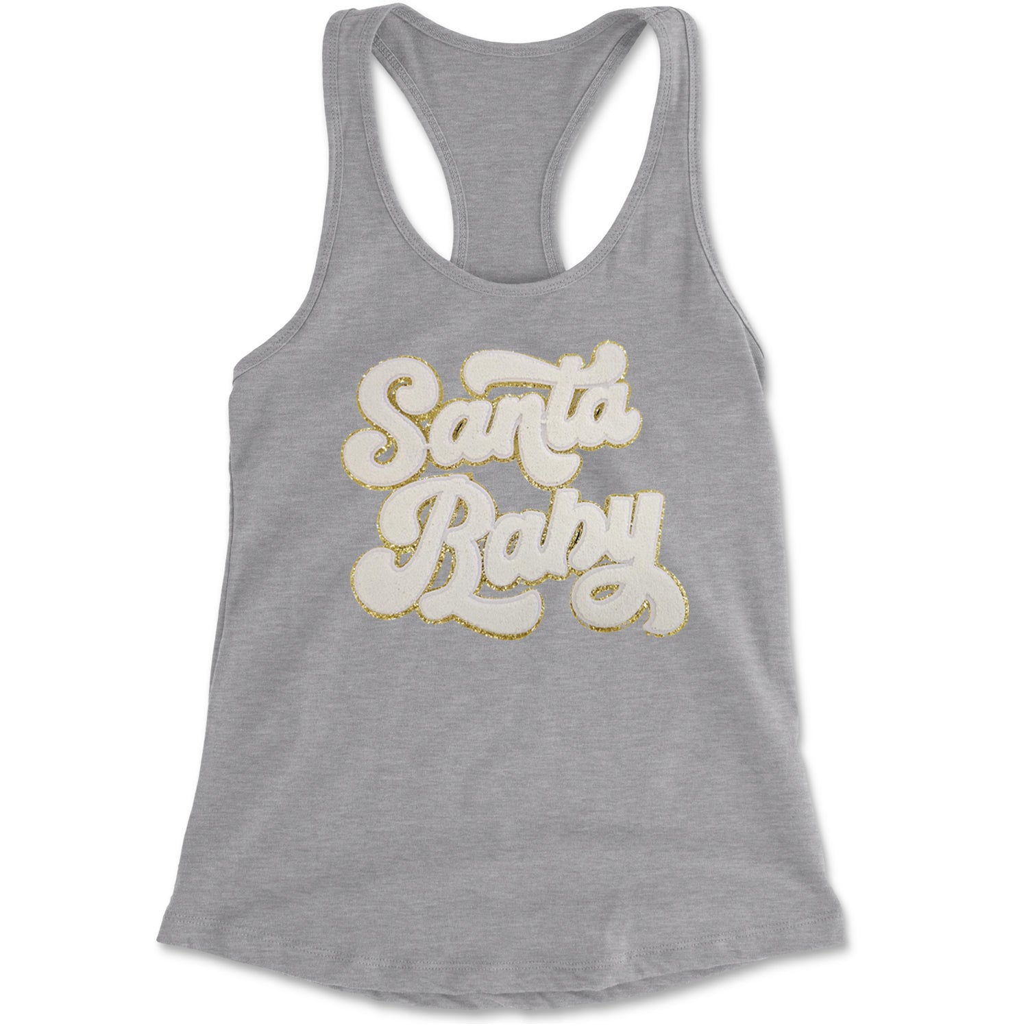 White Santa Baby Chenille Patch Racerback Tank Top for Women Black