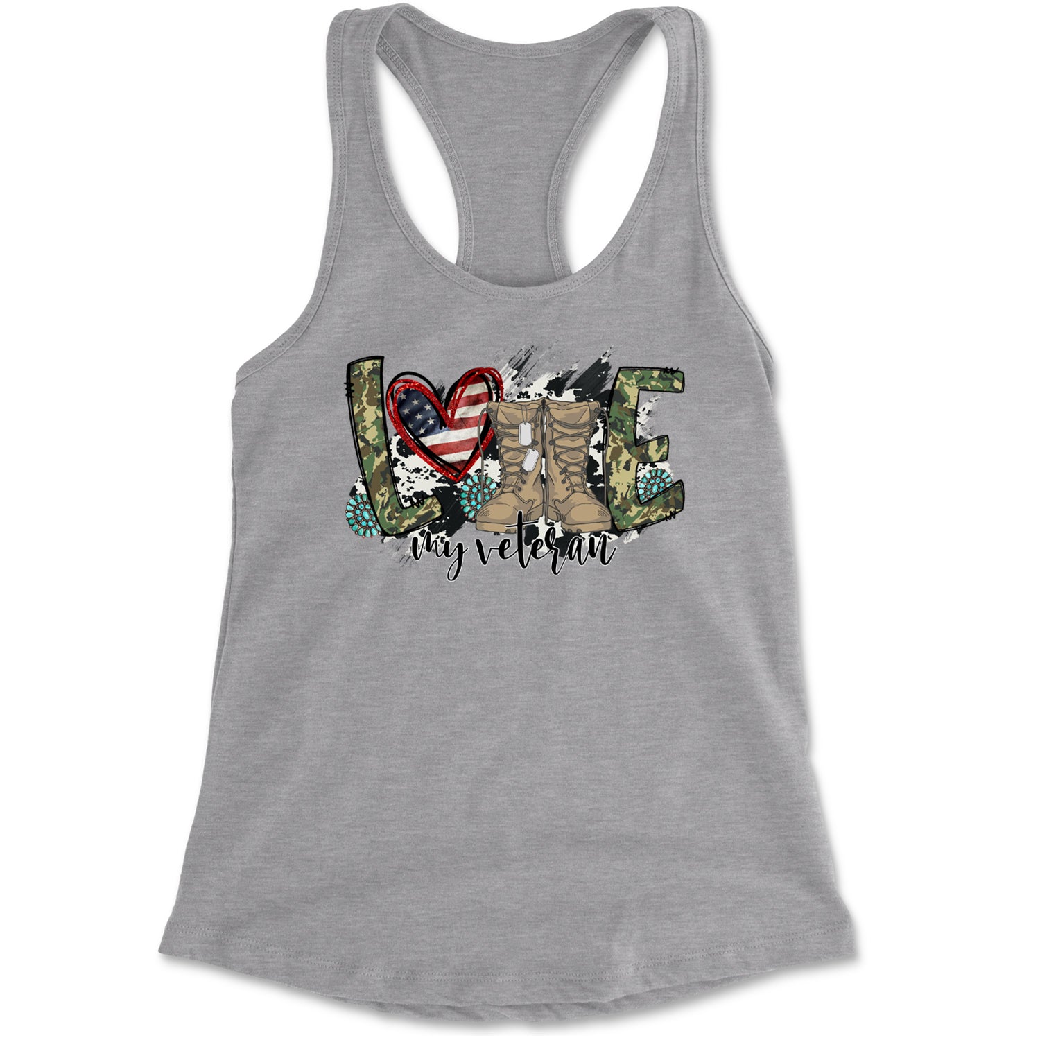 Love My Veteran Honor Veterans Day Racerback Tank Top for Women Heather Grey