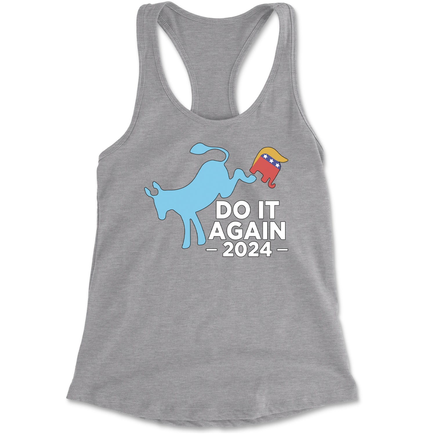 Do It Again - Democratic Donkey Kicking Republicans 2024 Political Humor Racerback Tank Top for Women Heather Grey