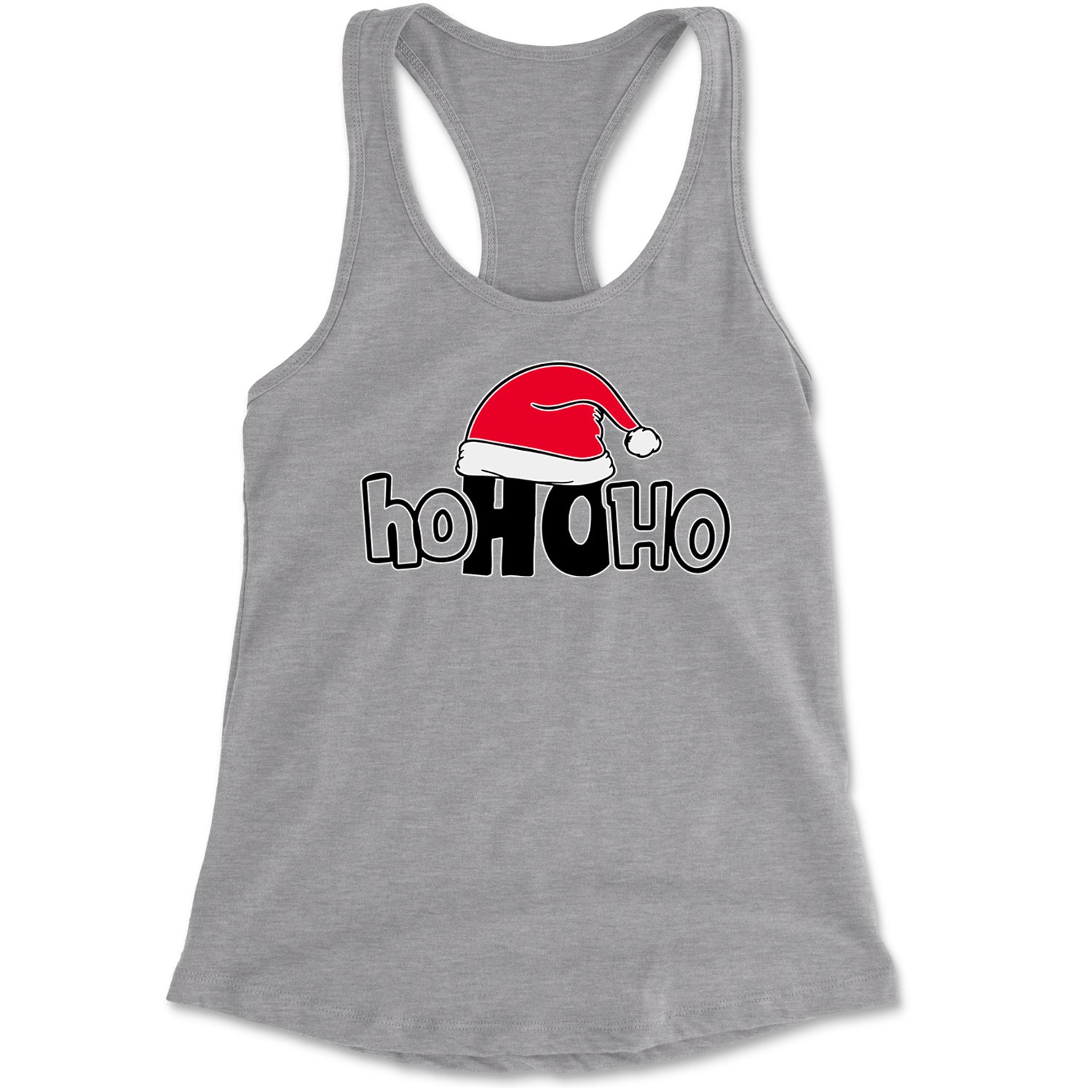 Ho Ho Ho Santa Christmas Hat Racerback Tank Top for Women Heather Grey