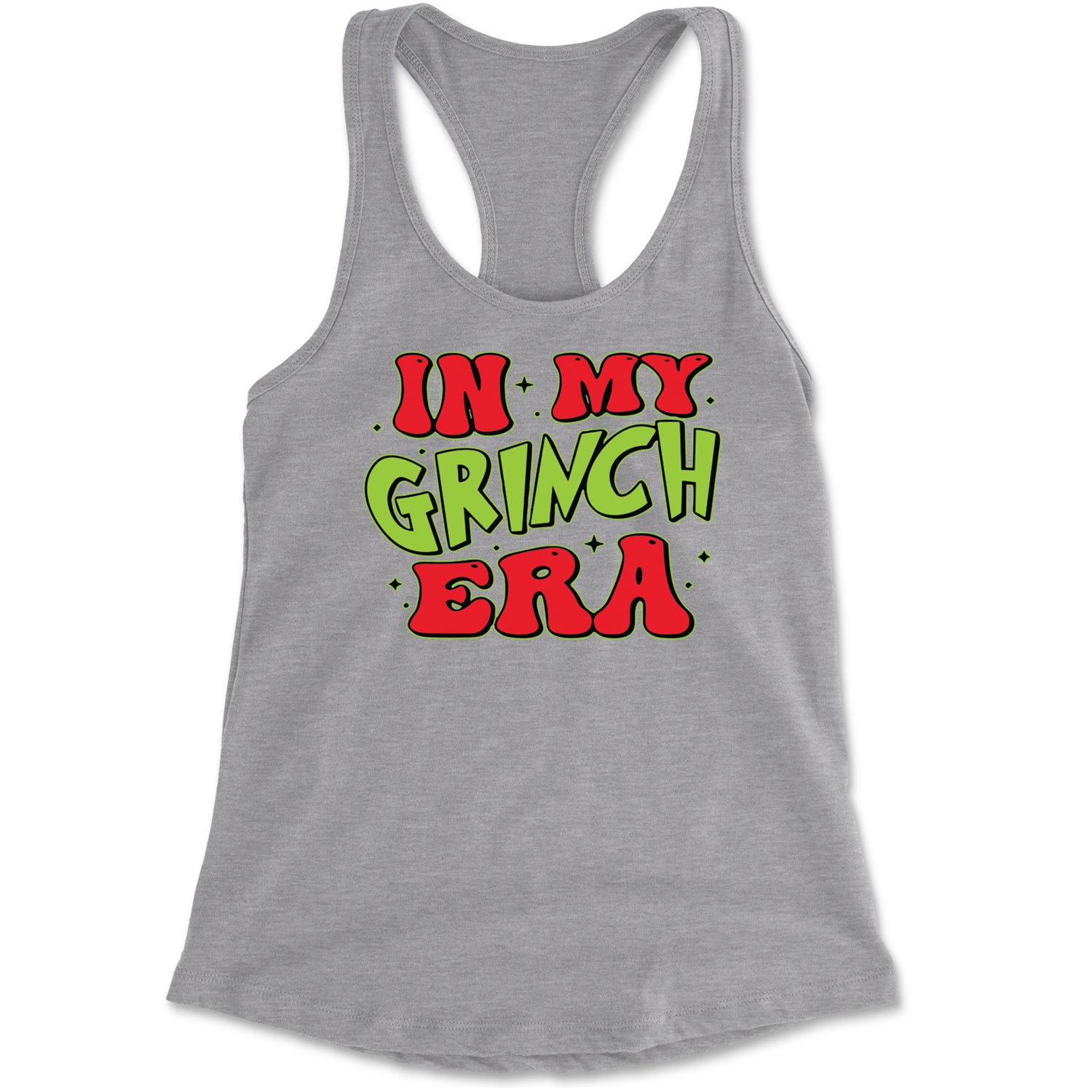 In My Gr-nch Era Jolly Merry Christmas Racerback Tank Top for Women Heather Grey