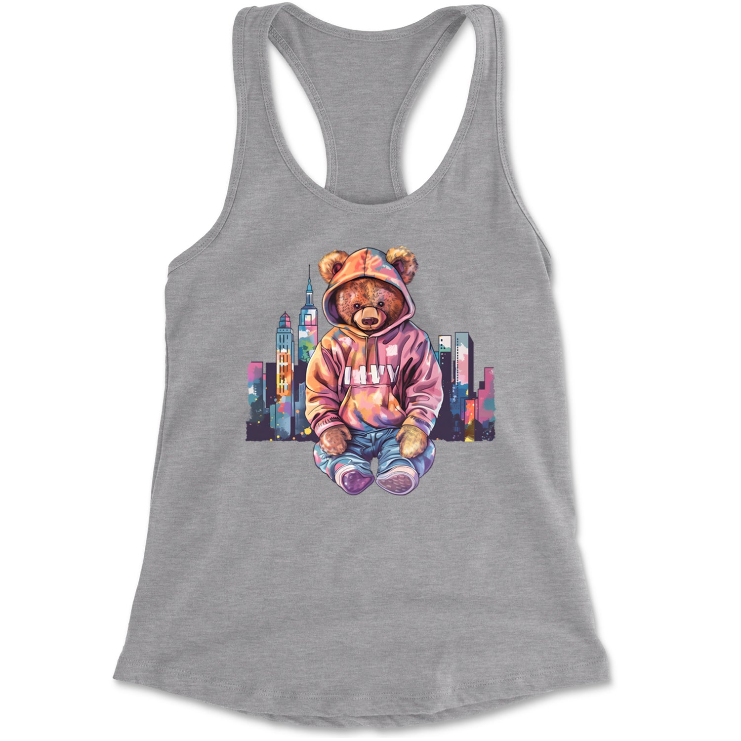City Skyline Urban Graffiti Bear Racerback Tank Top for Women Black