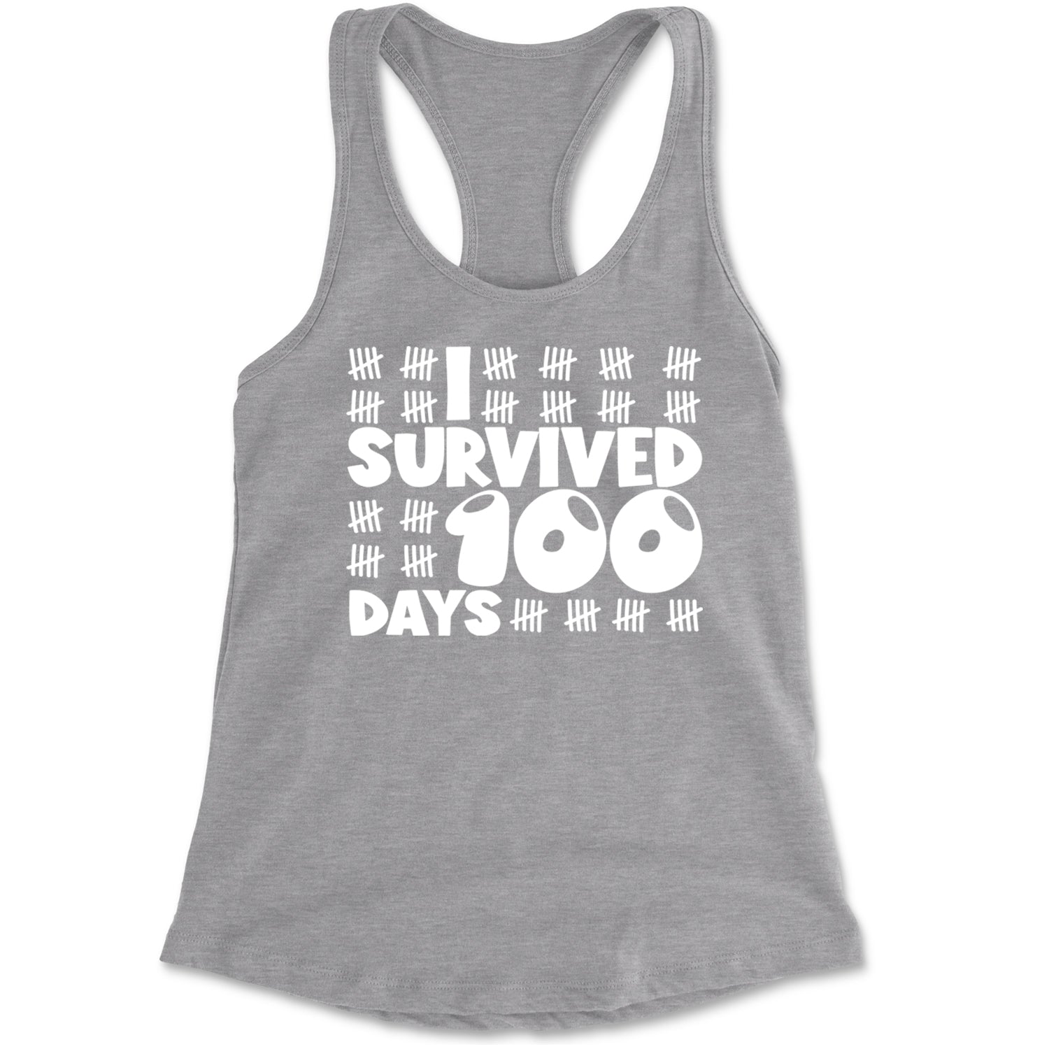 I Survived 100 Days Tally Marks Racerback Tank Top for Women Black