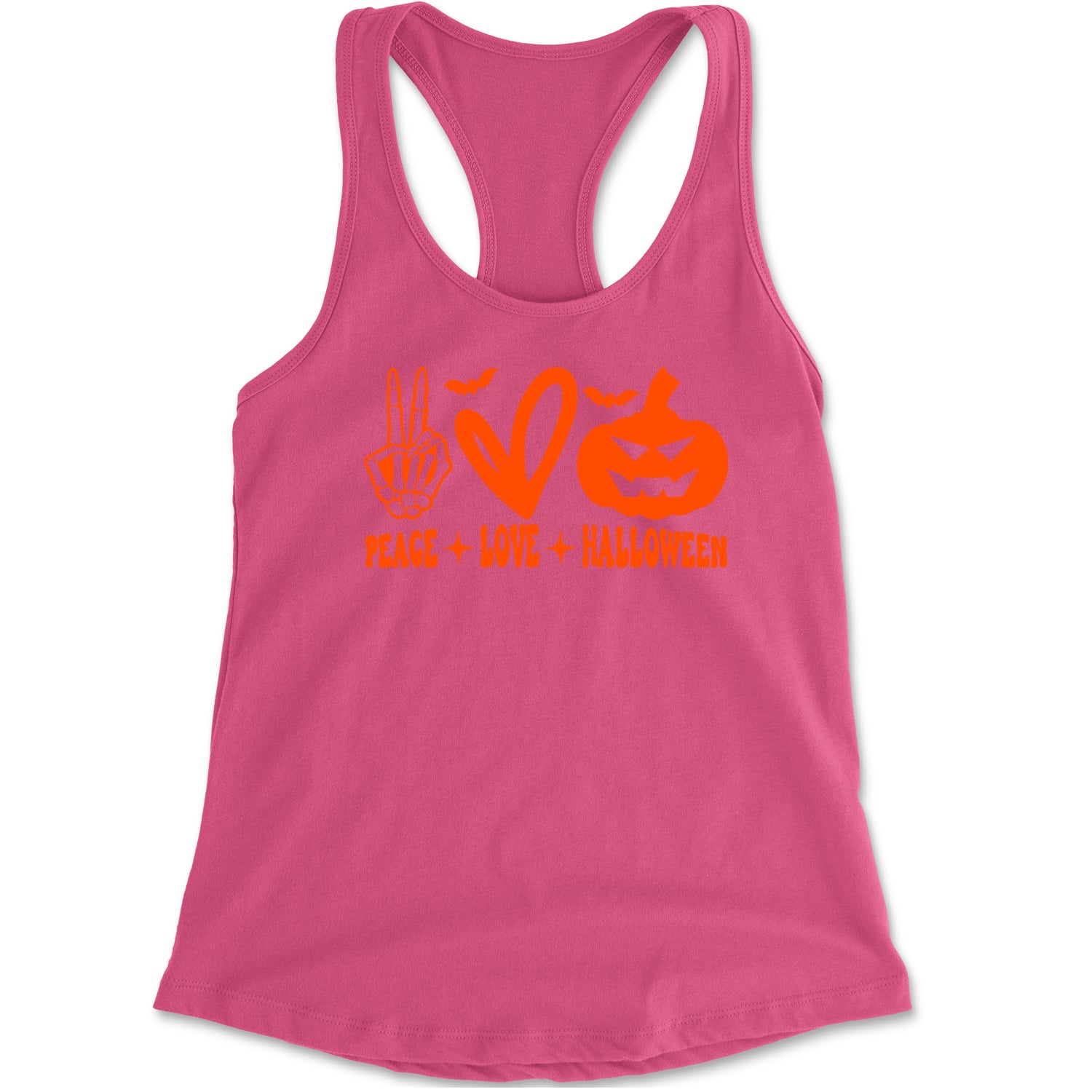 Peace, Love and Halloween Racerback Tank Top for Women Hot Pink