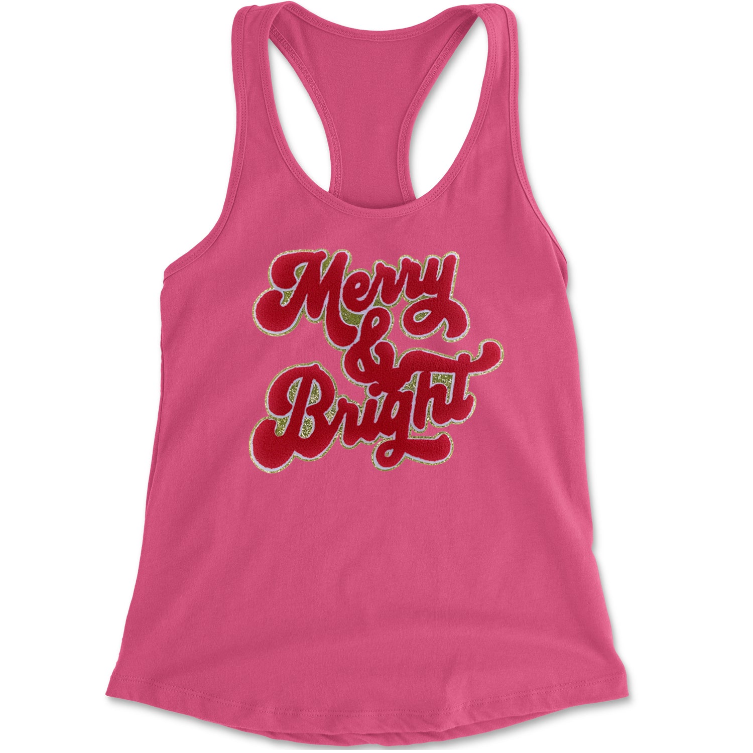 Merry & Bright Chenille Glitter Racerback Tank Top for Women Hot Pink