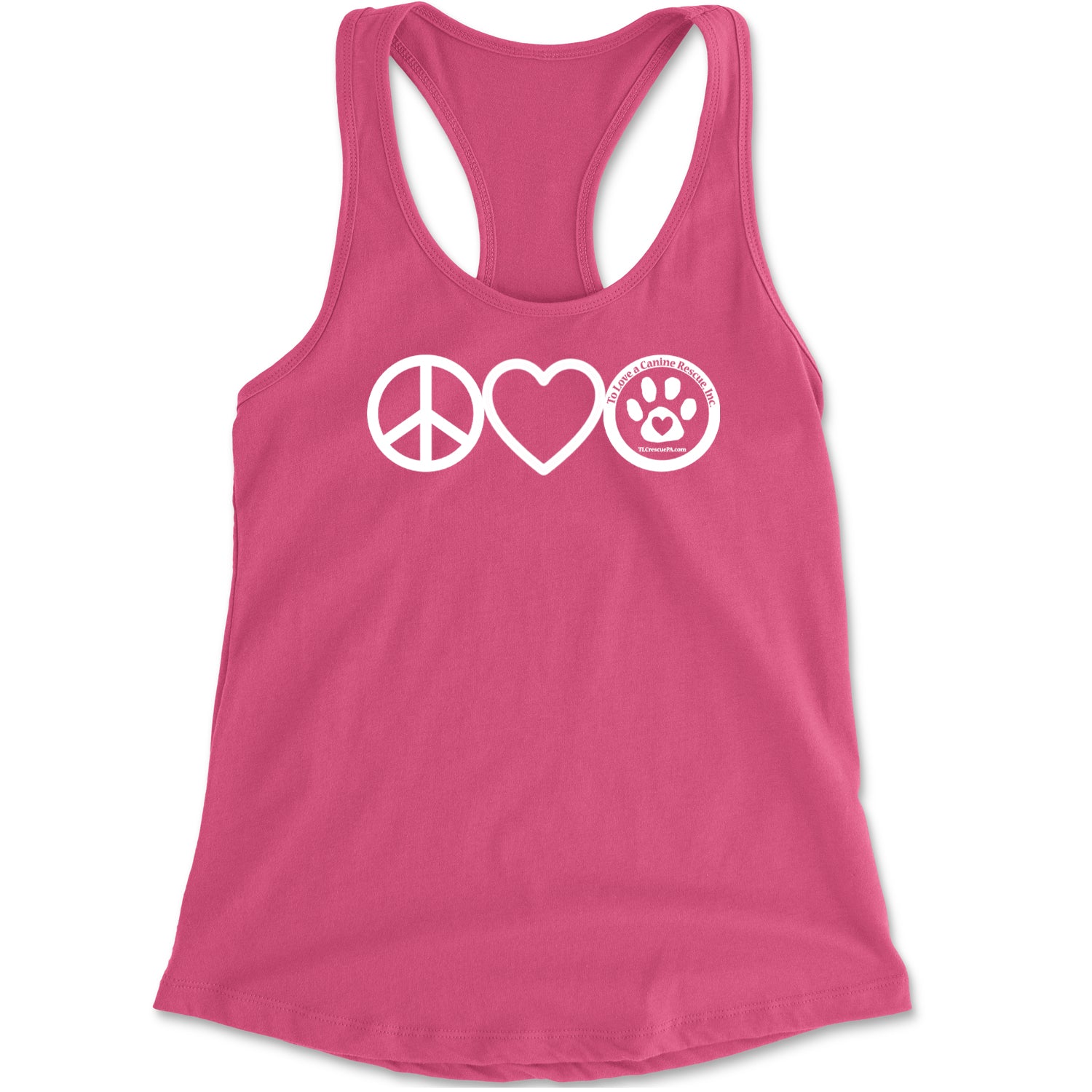 Peace, Love and TLC Dog Rescue Racerback Tank Top for Women Hot Pink