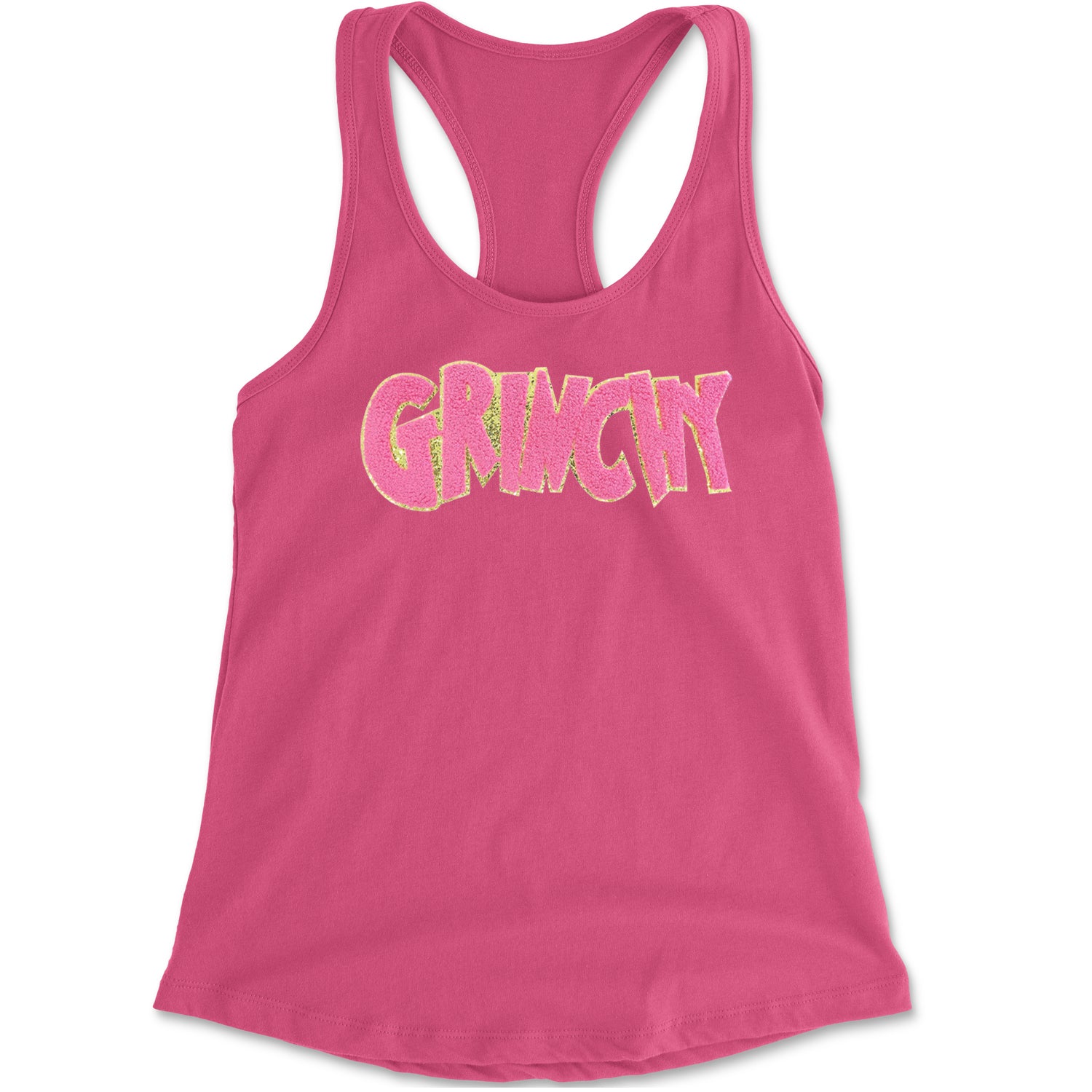 Pink Gr-nchy Chenille Patch Racerback Tank Top for Women Hot Pink