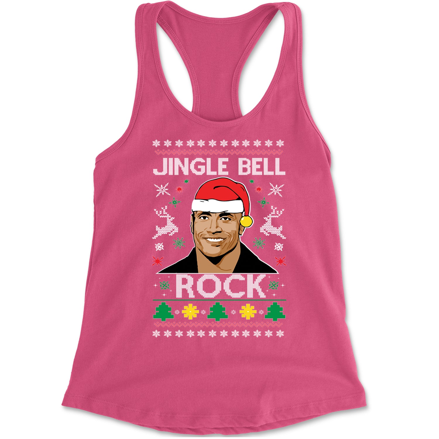 Jingle Bell Rock Ugly Christmas Racerback Tank Top for Women Hot Pink