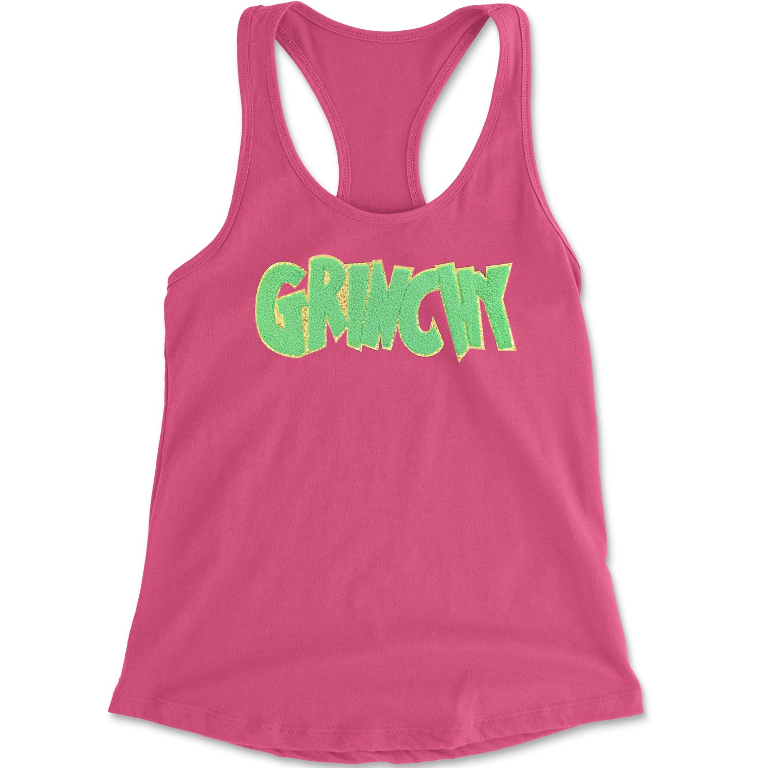 Green Gr-nchy Chenille Patch Racerback Tank Top for Women Hot Pink