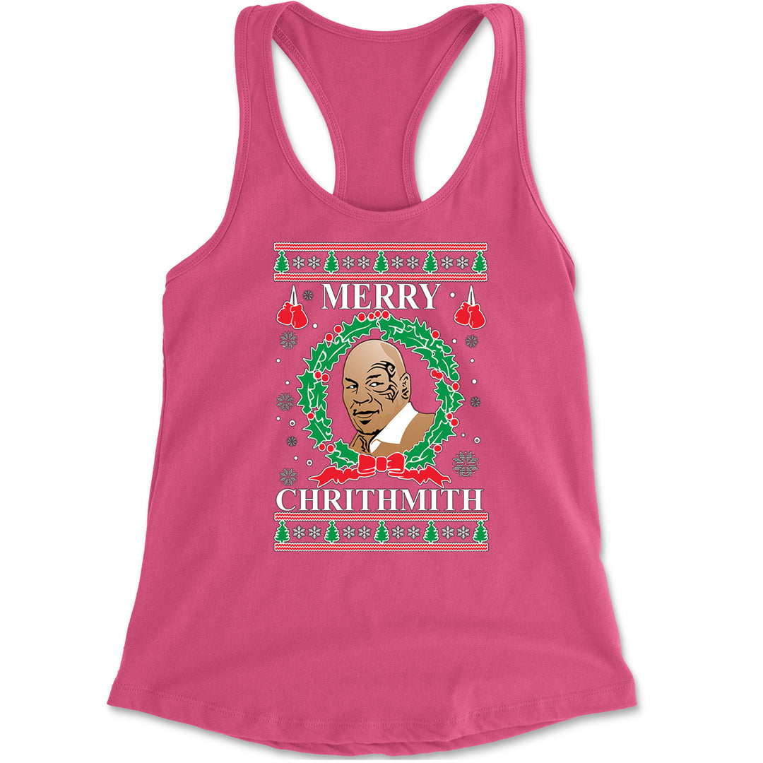 Merry Chrithmith Ugly Christmas Racerback Tank Top for Women Hot Pink