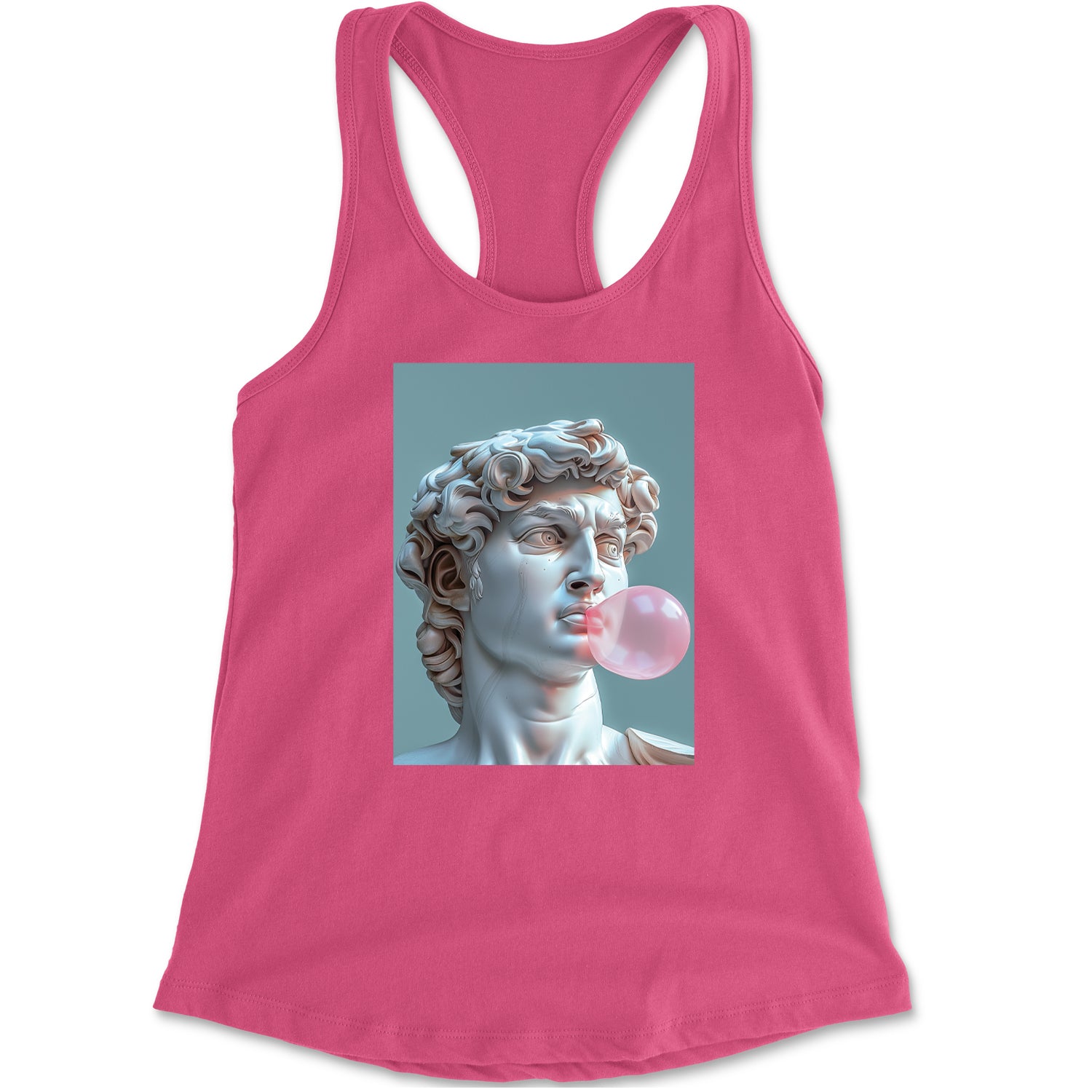 Michelangelo's David with Bubble Gum Contemporary Statue Art Racerback Tank Top for Women Hot Pink