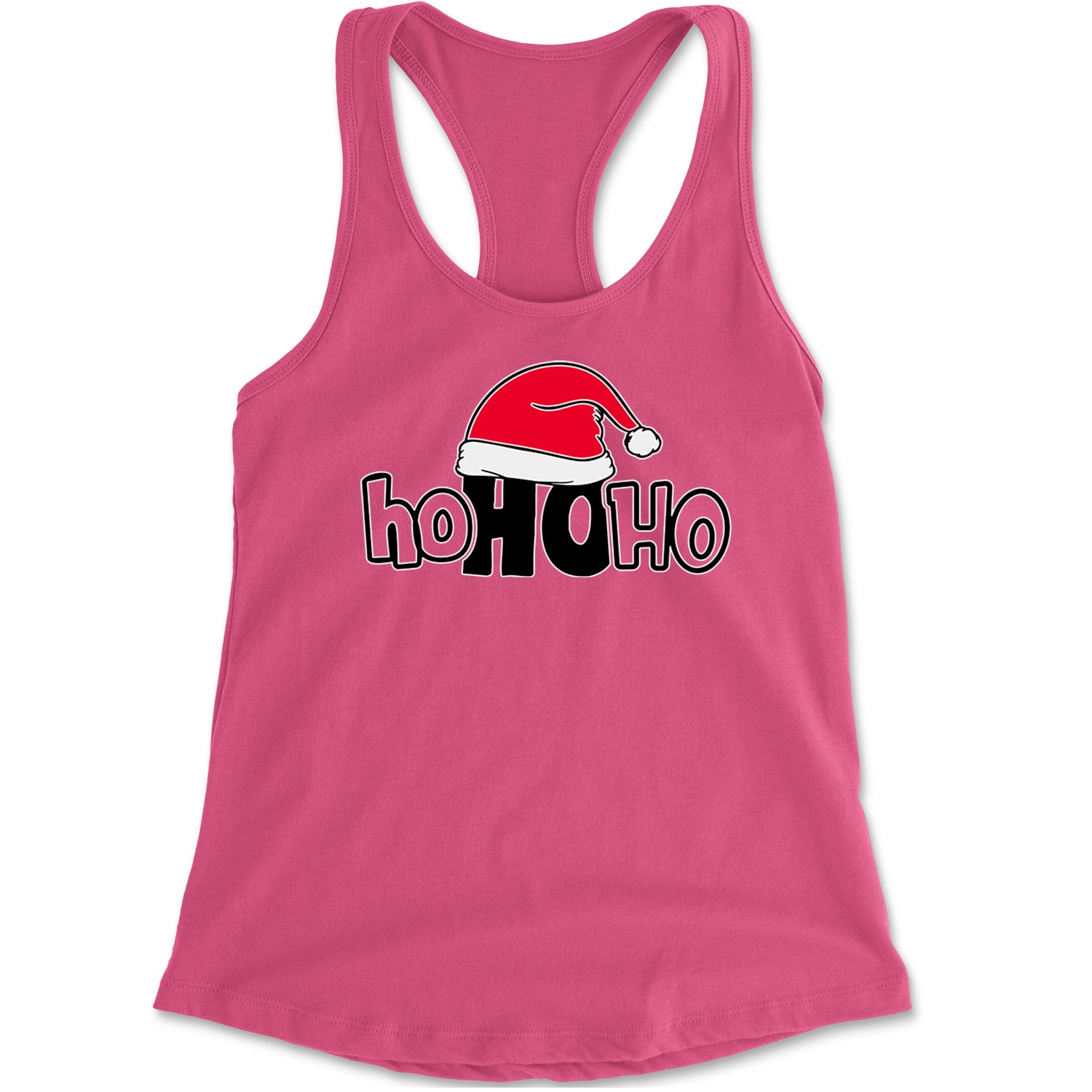 Ho Ho Ho Santa Christmas Hat Racerback Tank Top for Women Hot Pink