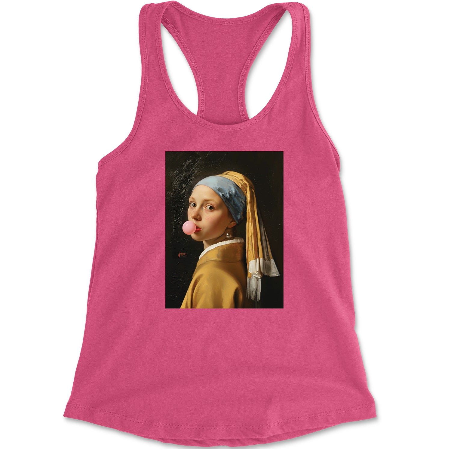 Girl with a Pearl Earring Bubble Gum Contemporary Art Racerback Tank Top for Women Hot Pink