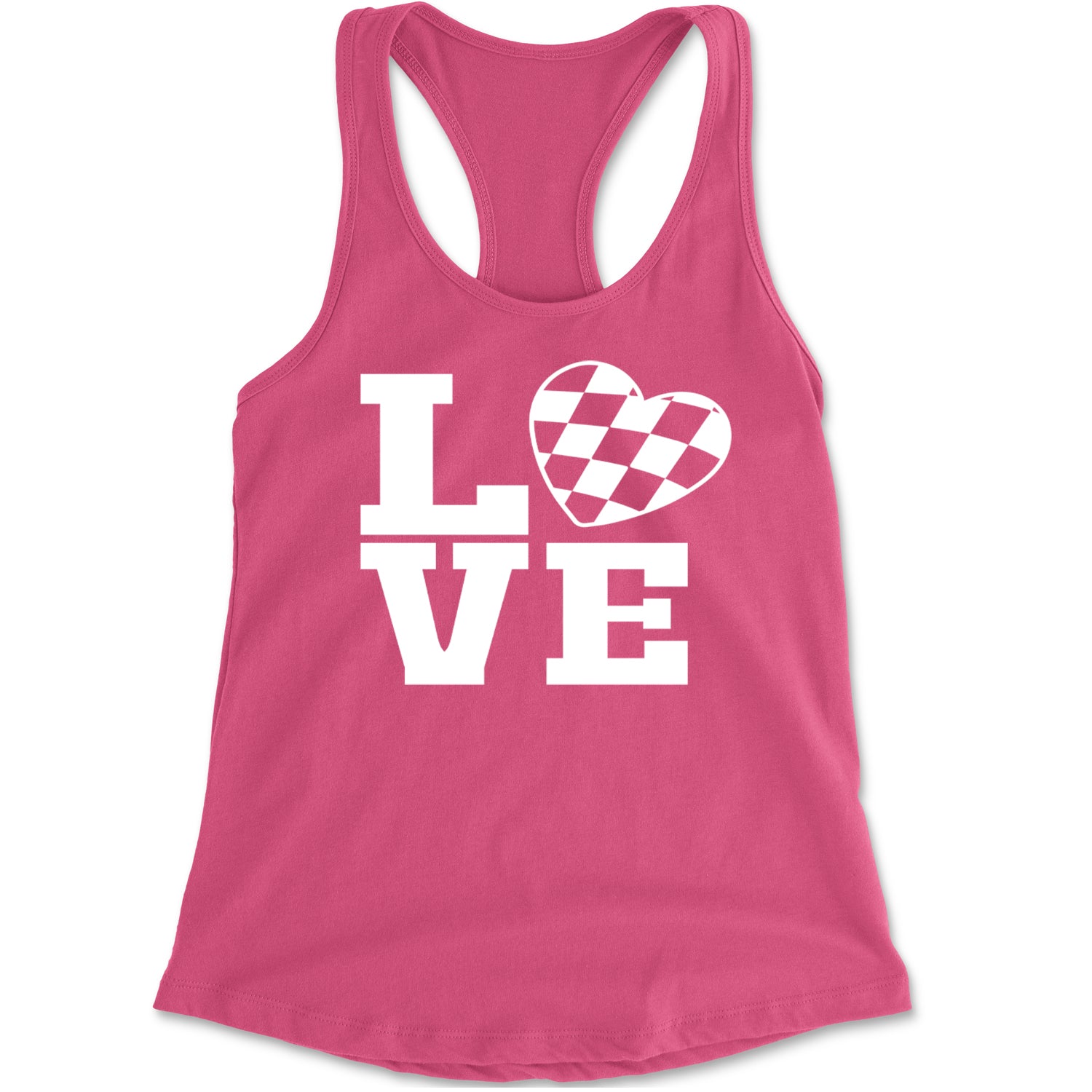 Love Racing Checkered Flag Heart Racerback Tank Top for Women Hot Pink