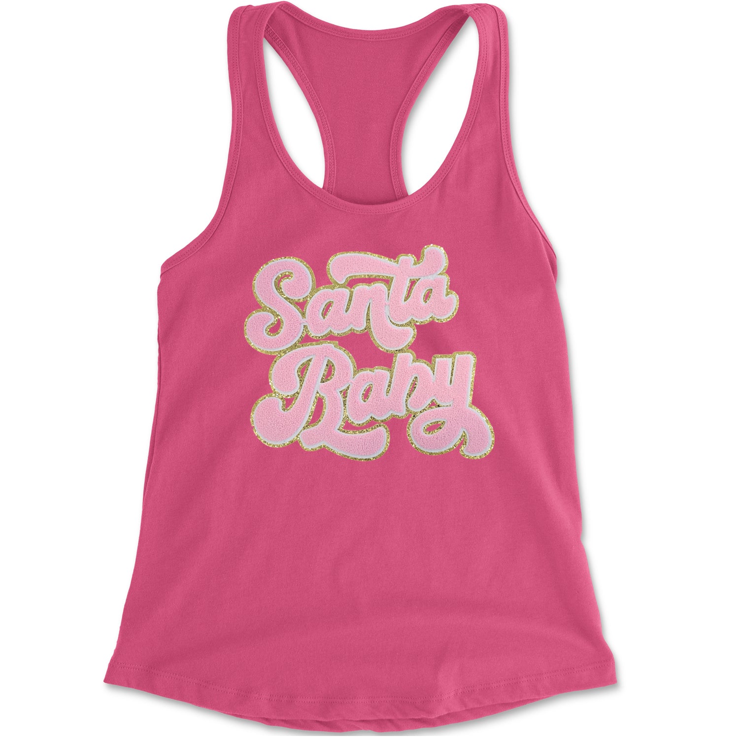 Pink Santa Baby Chenille Patch Racerback Tank Top for Women Hot Pink