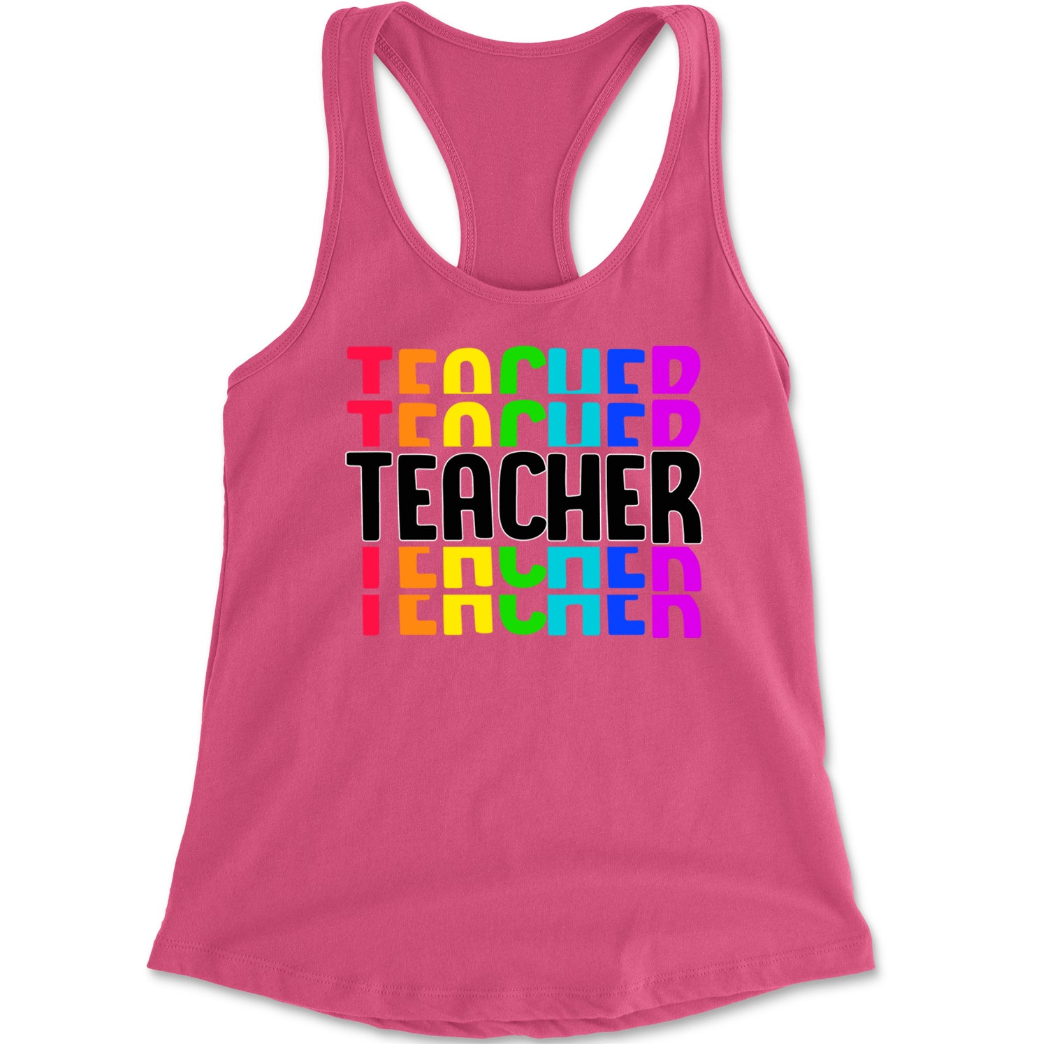 Teacher Repeated Rainbow Pattern Racerback Tank Top for Women Hot Pink