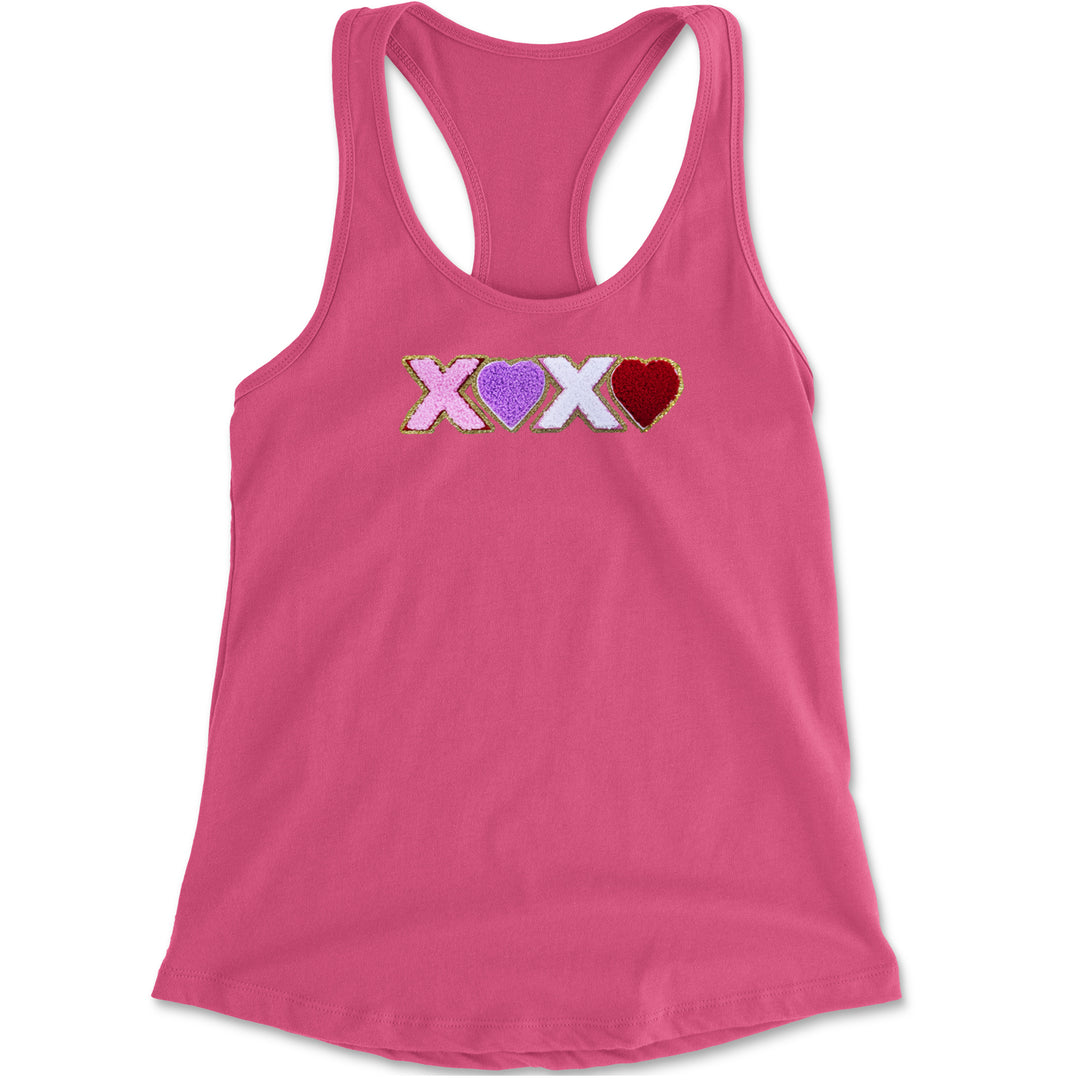 XOXO Chenille Patch Valentines Days Racerback Tank Top for Women Hot Pink