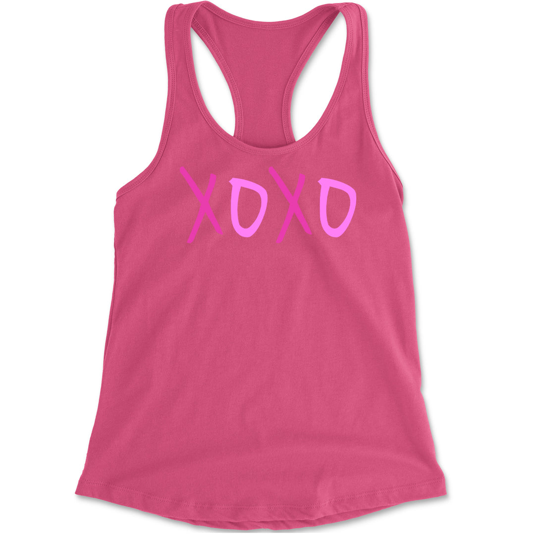 XOXO Pink Print Racerback Tank Top for Women Hot Pink