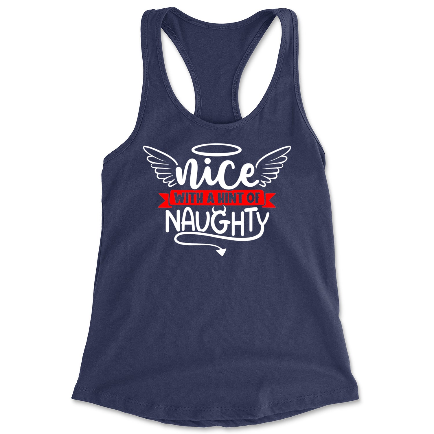 Nice with a Hint of Naughty Christmas Racerback Tank Top for Women Navy Blue