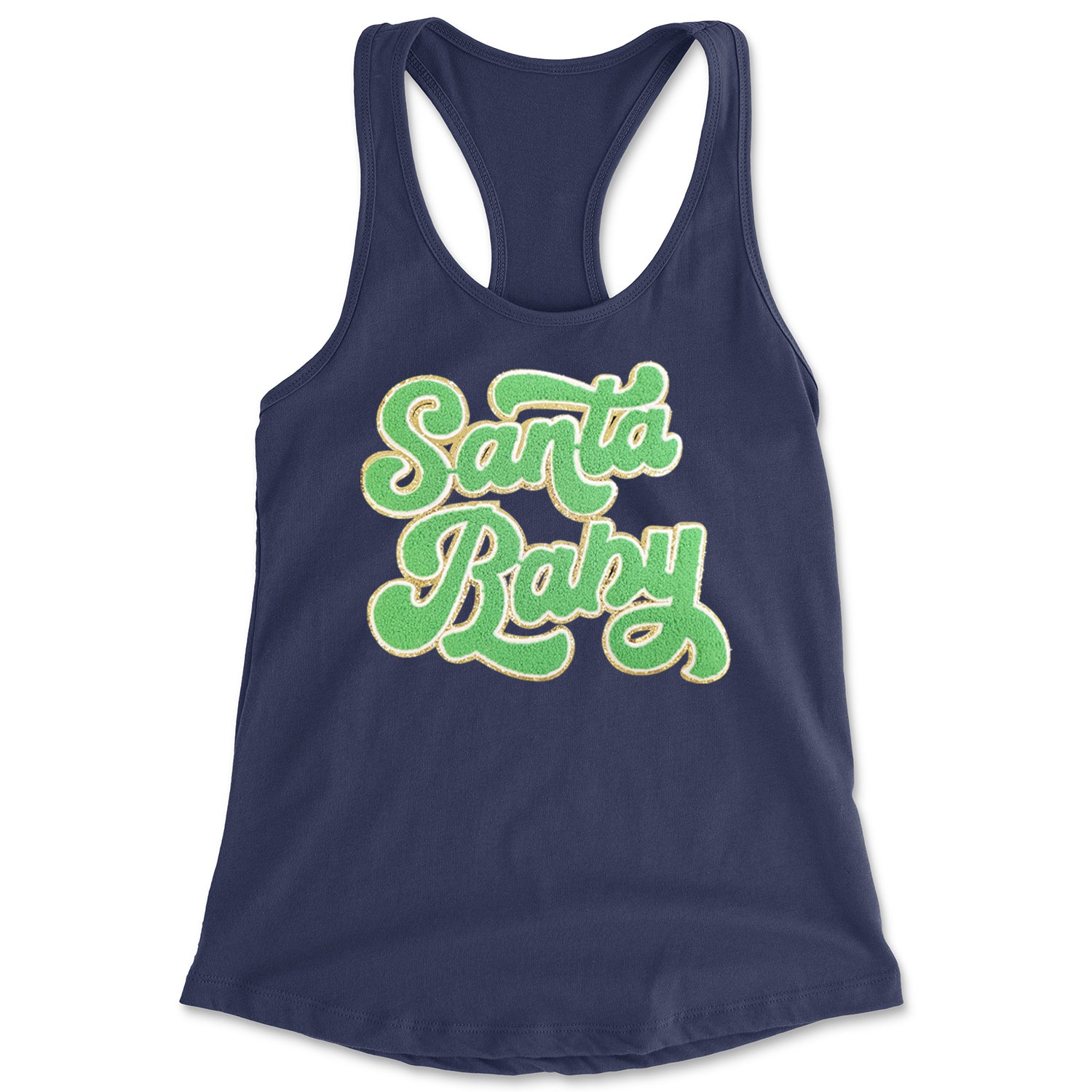 Green Santa Baby Chenille Patch Racerback Tank Top for Women Navy Blue