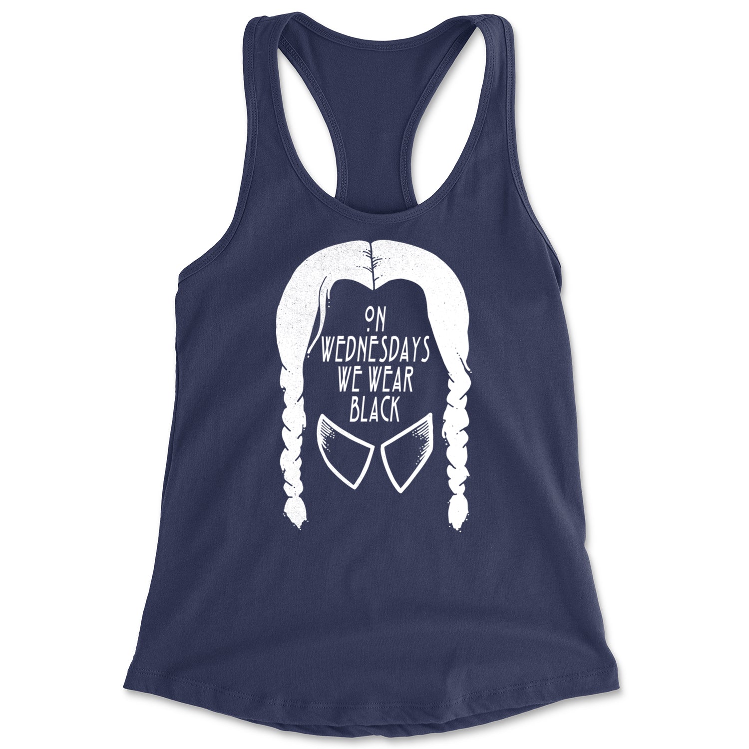 On Wednesdays, We Wear Black Racerback Tank Top for Women Navy Blue