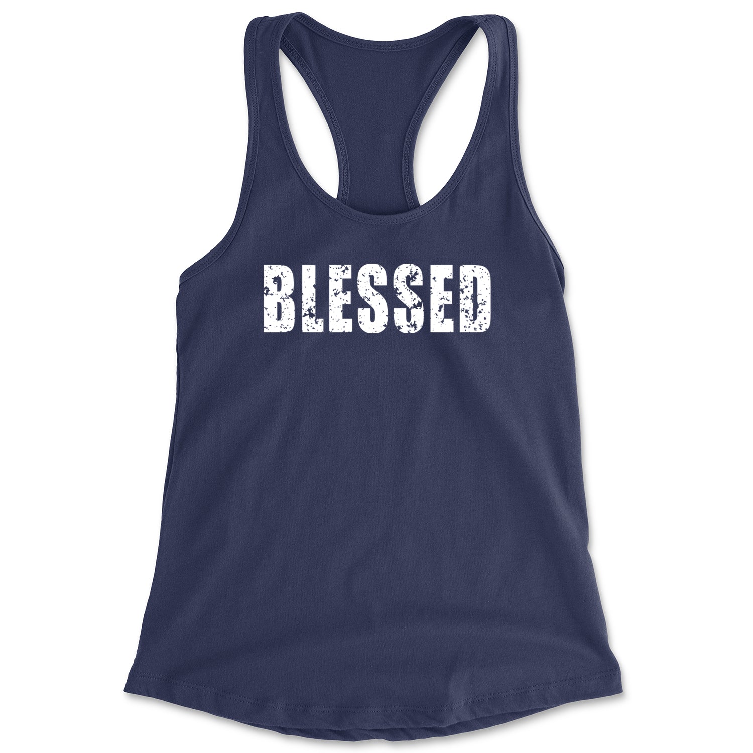 Blessed Religious Grateful Thankful Racerback Tank Top for Women Navy Blue