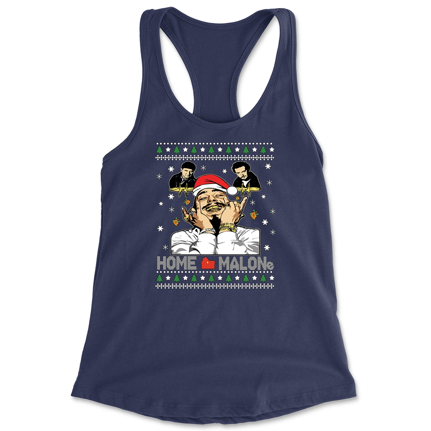Home Malone Ugly Christmas Racerback Tank Top for Women Navy Blue